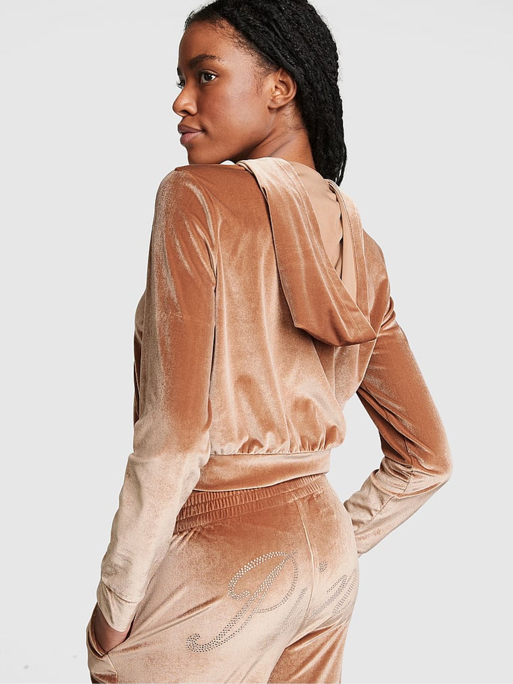 Caramel Kiss Brown Velour Logo Shine Hoodie - Image 2 of 3