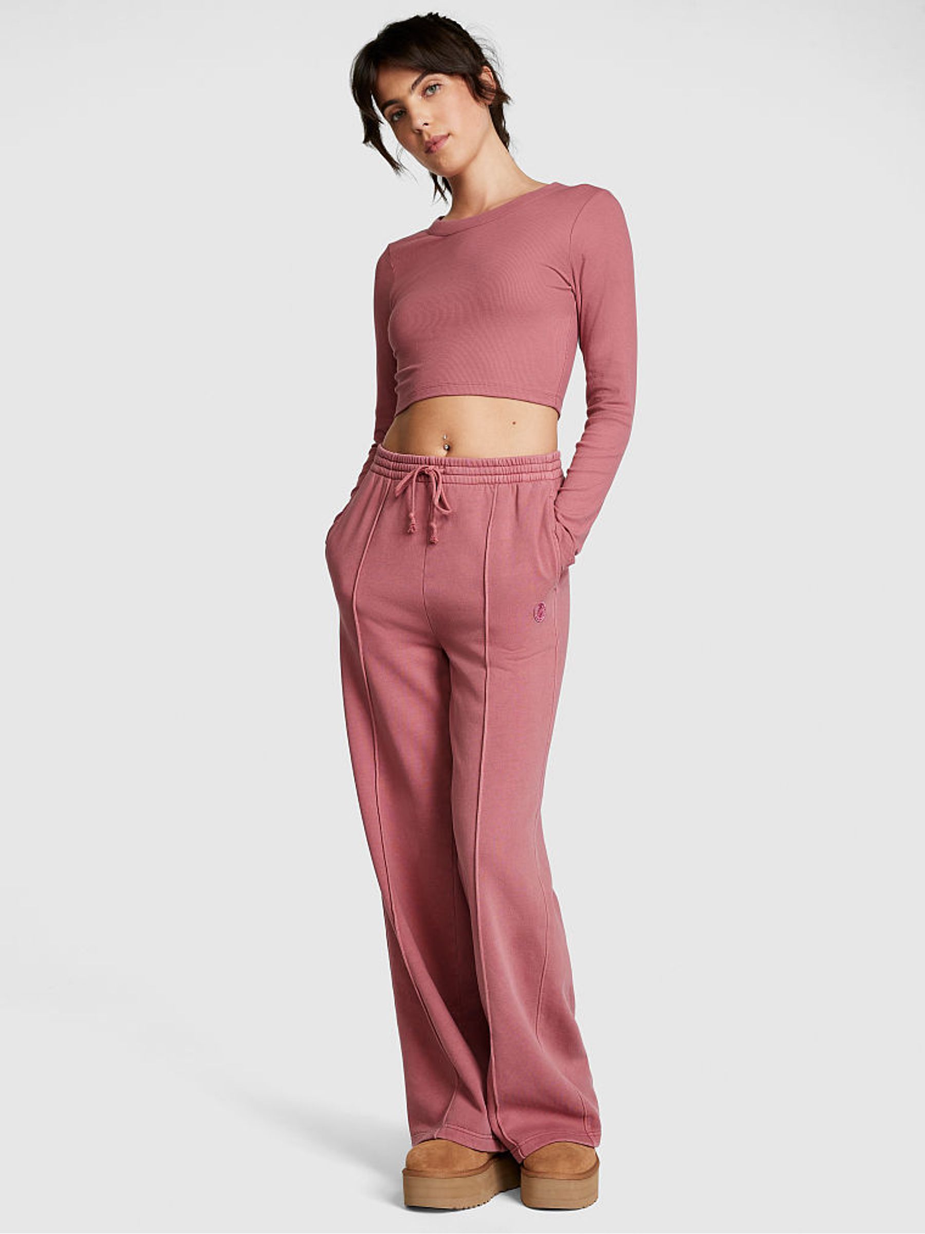 Soft Begonia Pink Long Sleeve Ribbed Crop Top - Image 3 of 4