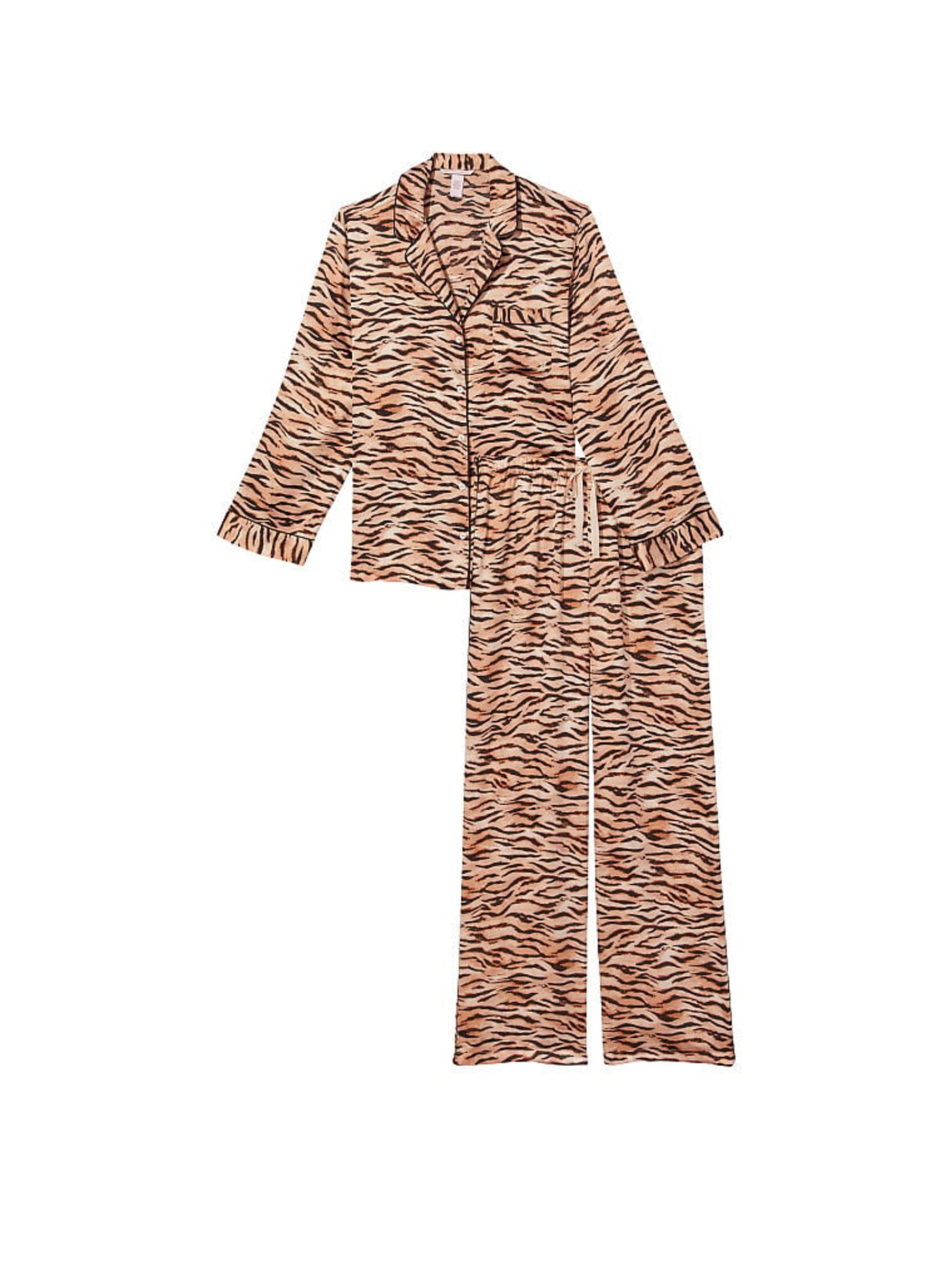 Nude Tiger Print Satin Long Pyjama Set - Image 3 of 4