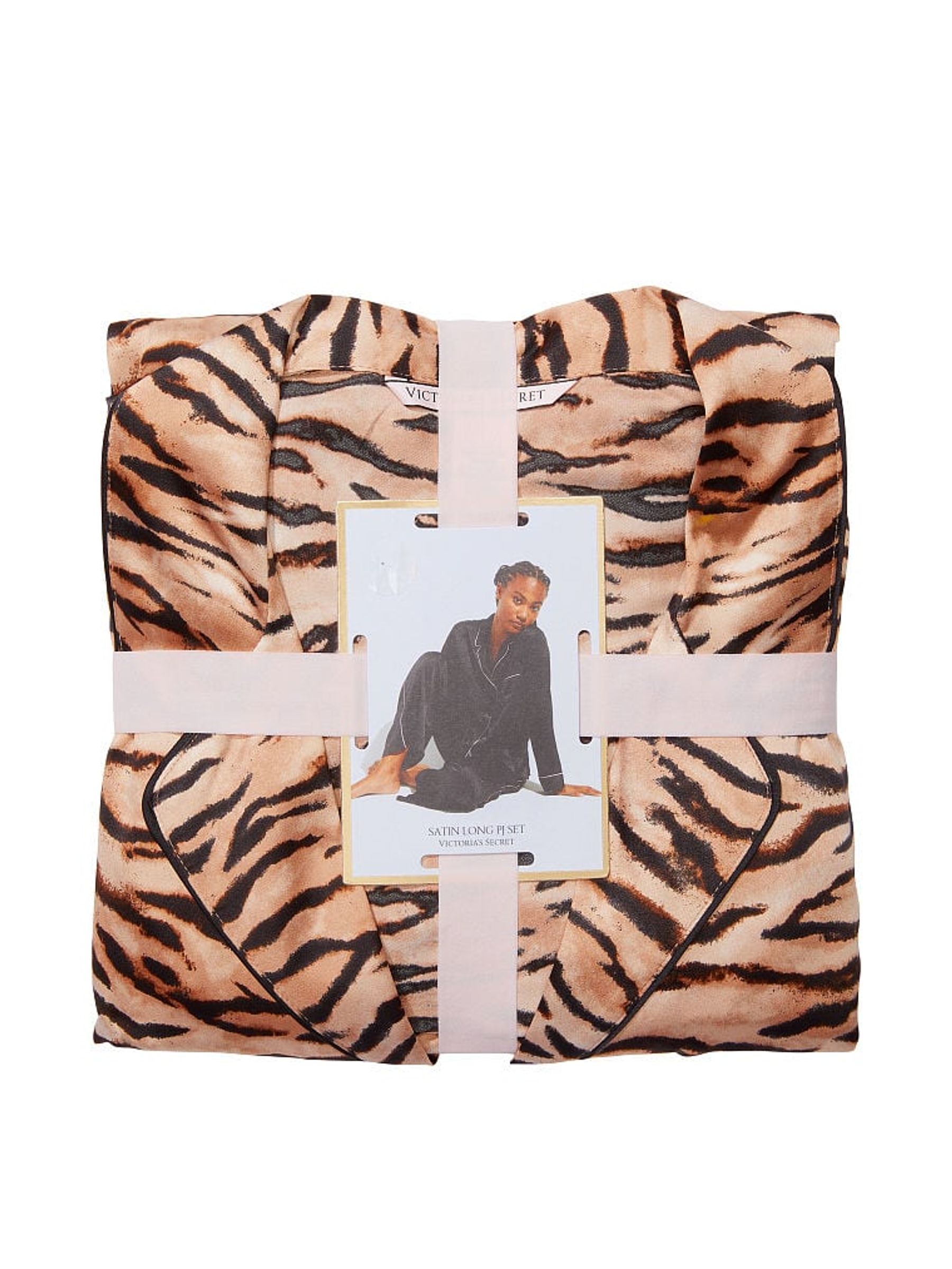 Nude Tiger Print Satin Long Pyjama Set - Image 4 of 4