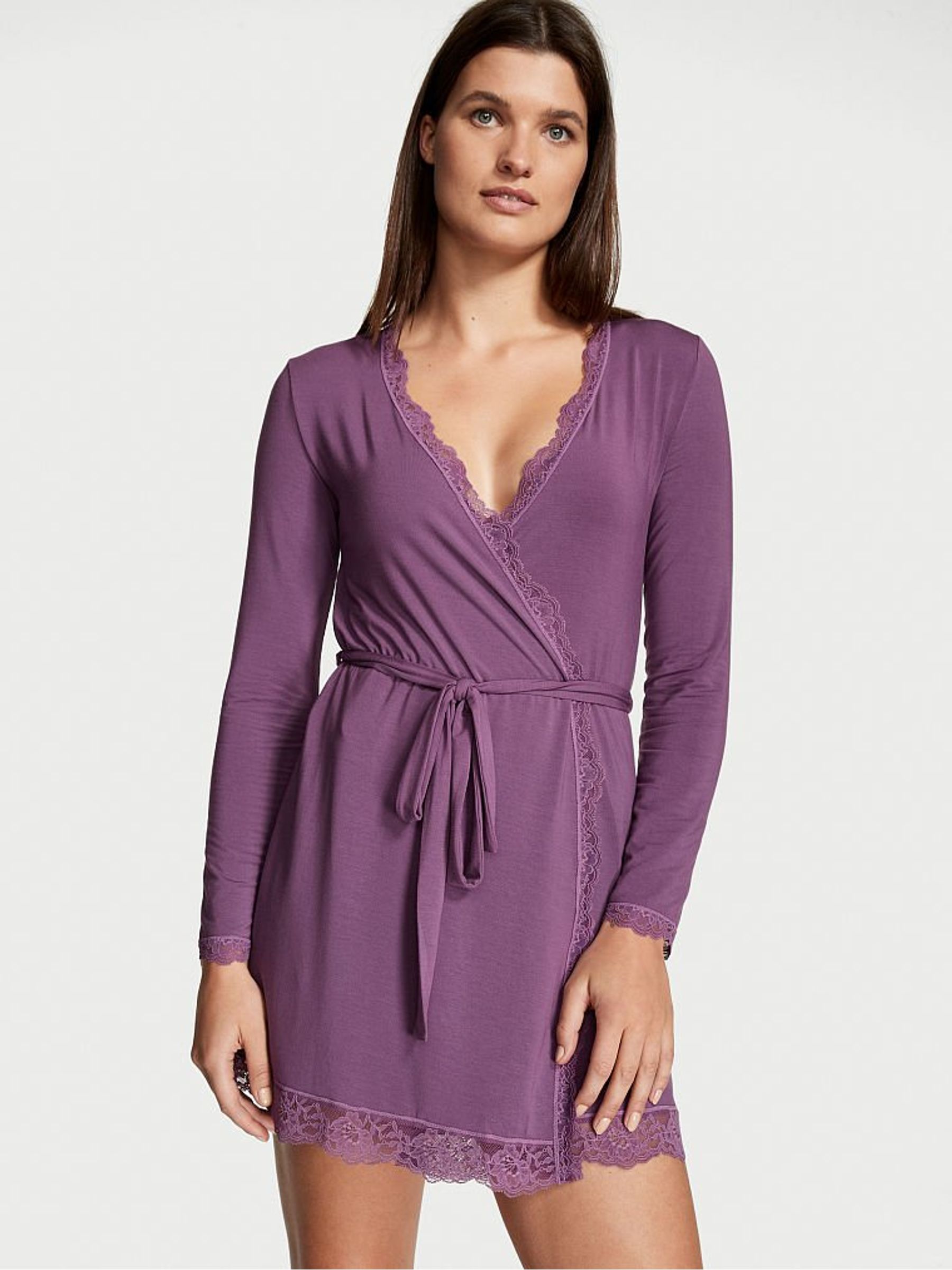 Mystified Purple Modal Lace Trim Robe - Image 1 of 3