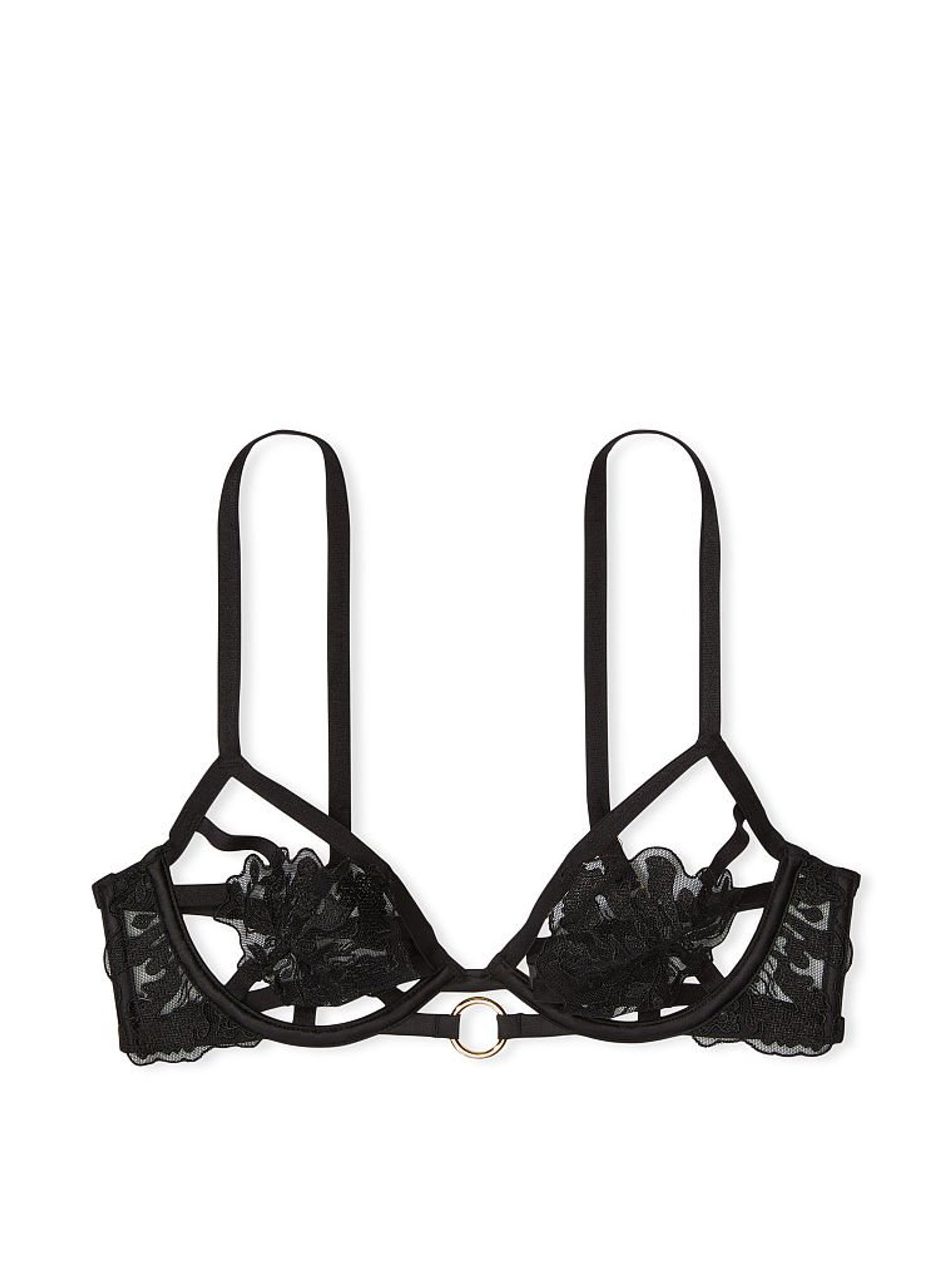 Black Embroidered Unlined Demi Bra - Image 3 of 4