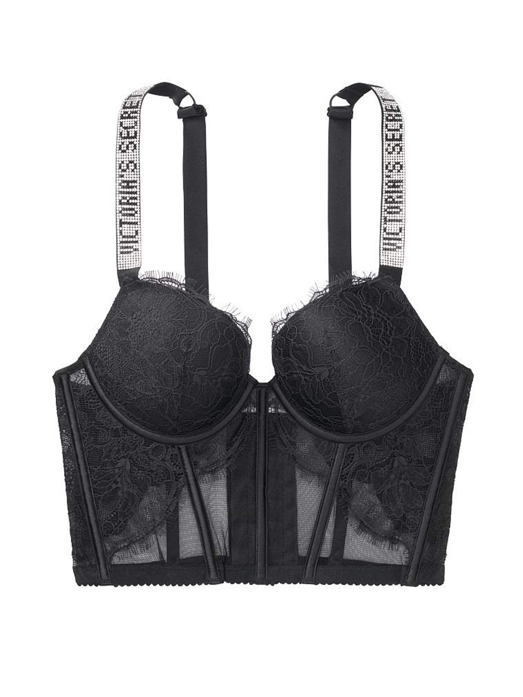 Black Lace Shine Strap Corset Bra Top - Image 4 of 4
