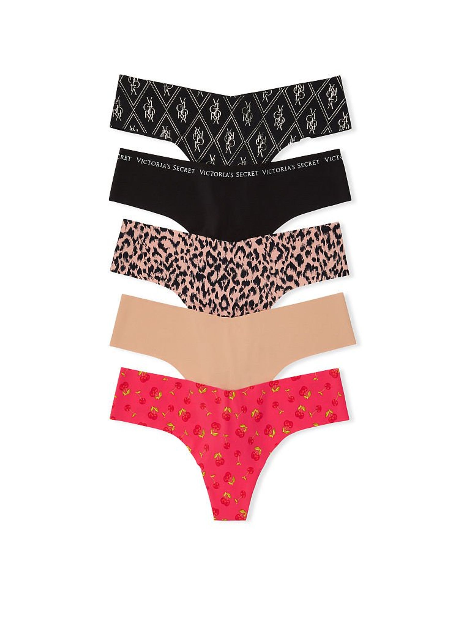 Black/Nude/Red Print Thong 5 Pack Knickers - Image 1 of 1