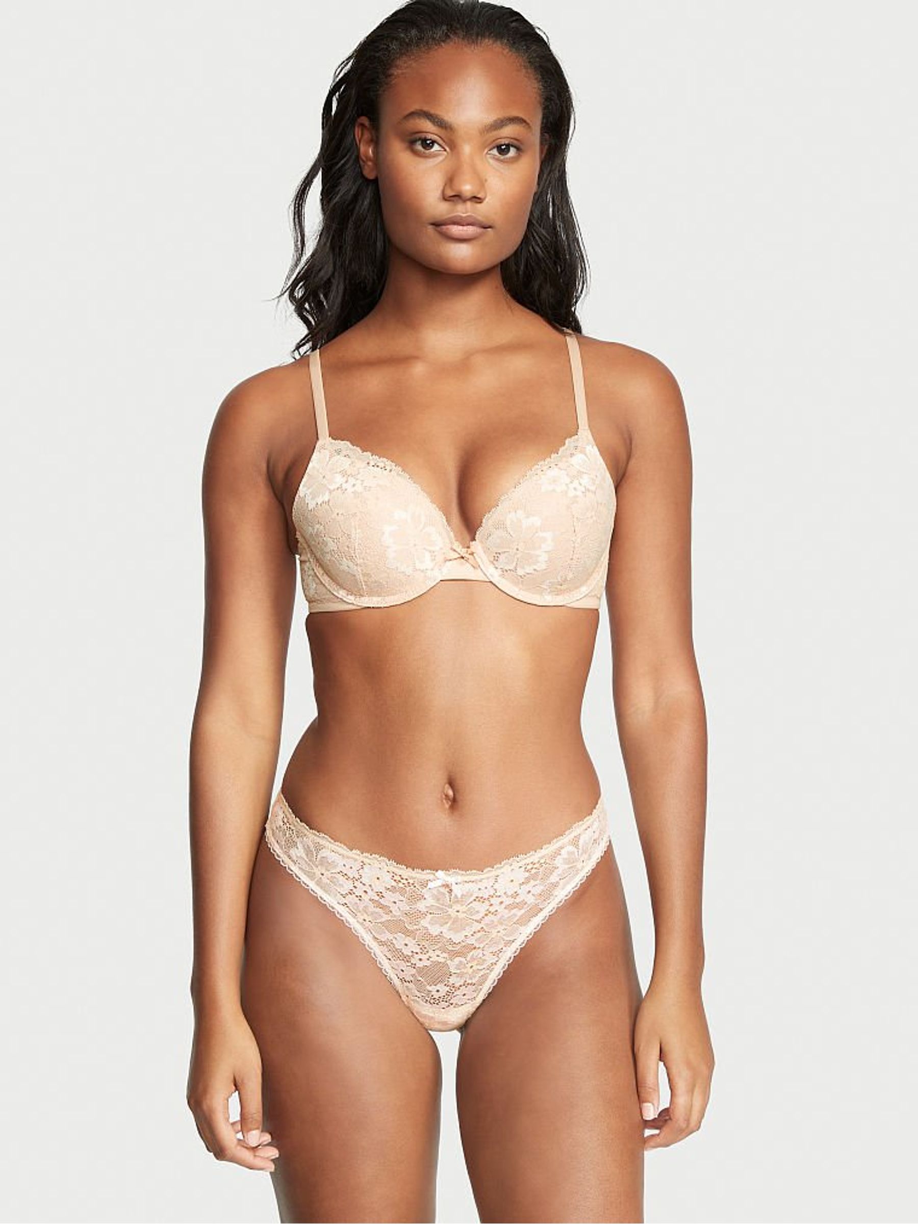 Champagne Nude Lace Thong Knickers - Image 1 of 3
