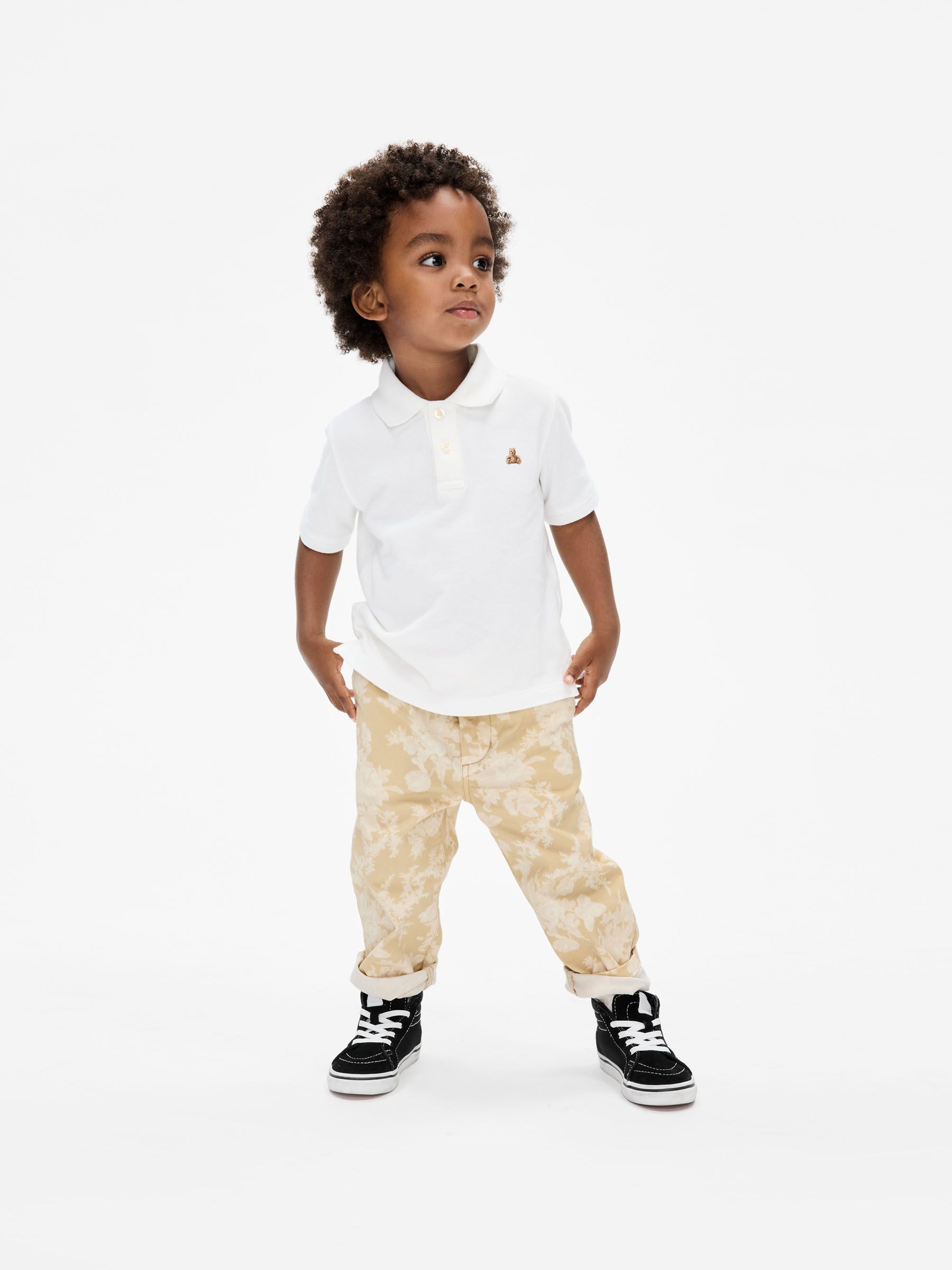 Cream LoveShackFancy Toddler Floral Pleated Chinos - Image 1 of 4