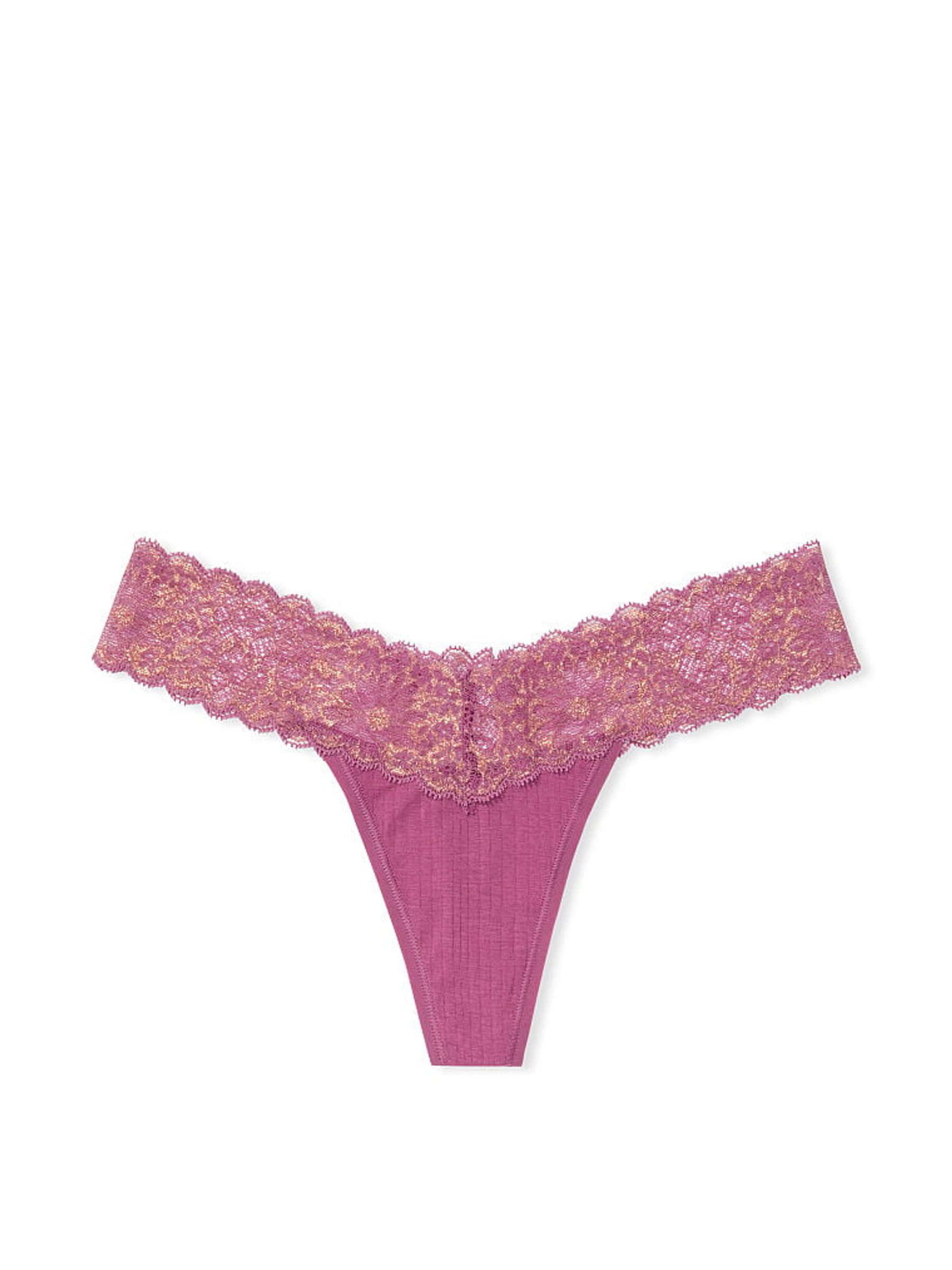 Romance Purple Stretch Cotton Lace Waist Thong Knickers - Image 3 of 3