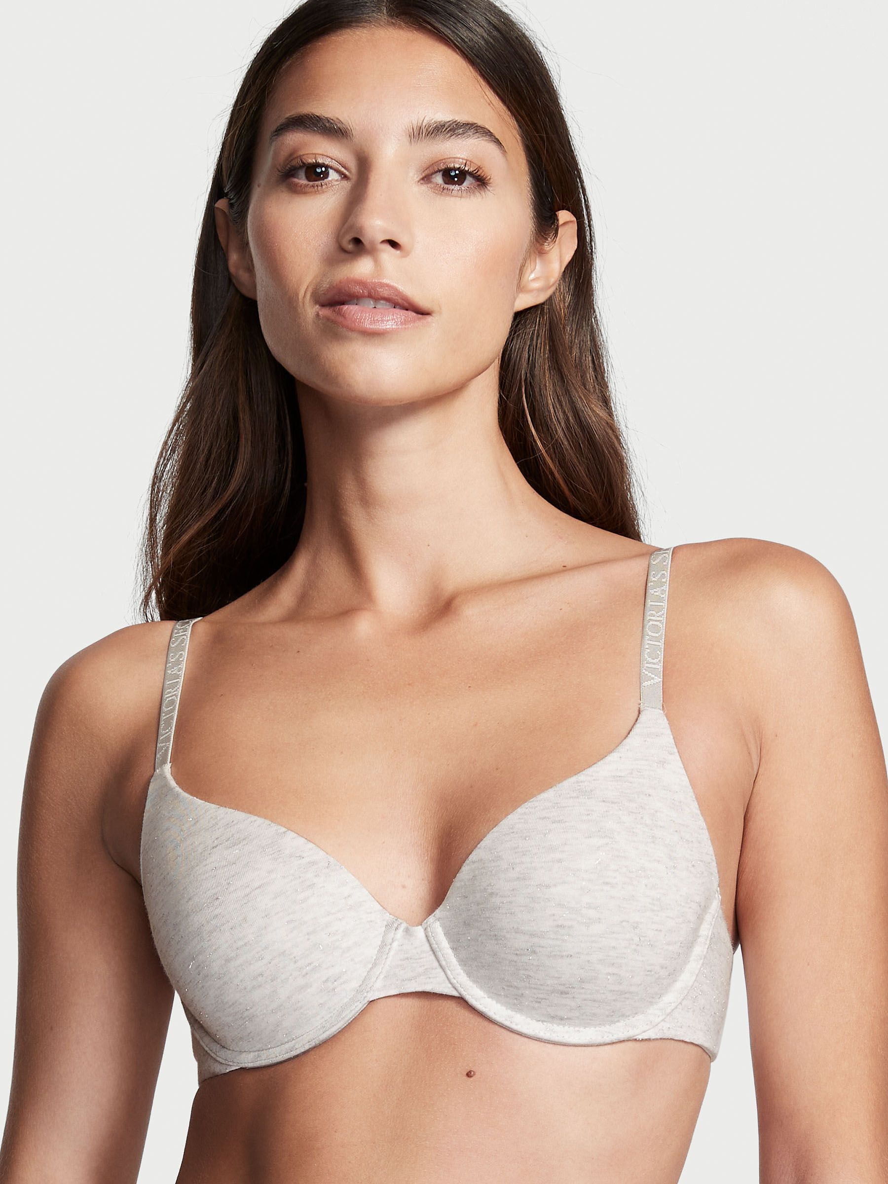 Heather Snow Grey Lightly Lined Demi Logo Strap T-Shirt Bra - Image 1 of 4