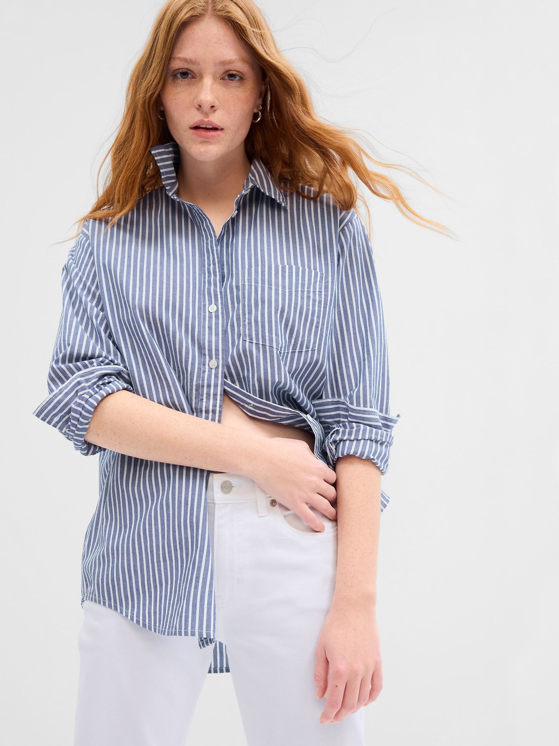 Blue Poplin Oversized Shirt - Image 1 of 4