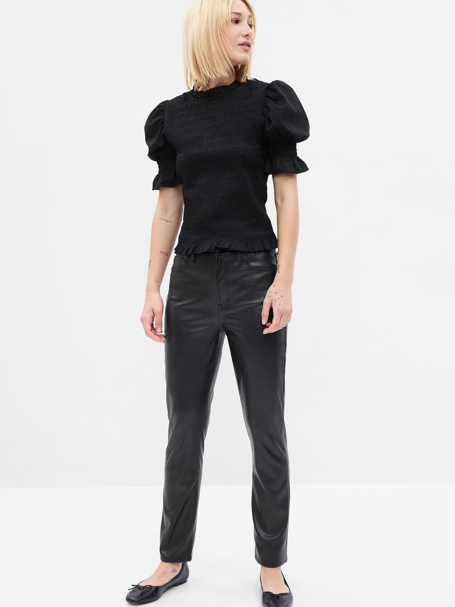 Black Smocked Puff Short Sleeve Top - Image 3 of 4