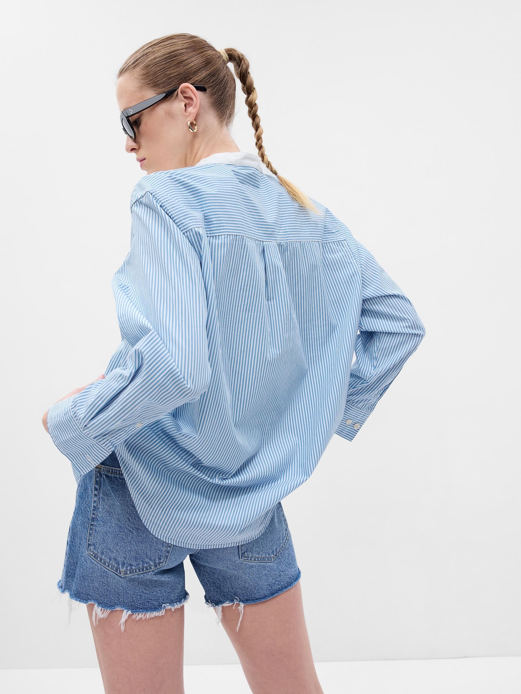Blue Organic Cotton Stripe Oversized Shirt - Image 2 of 5