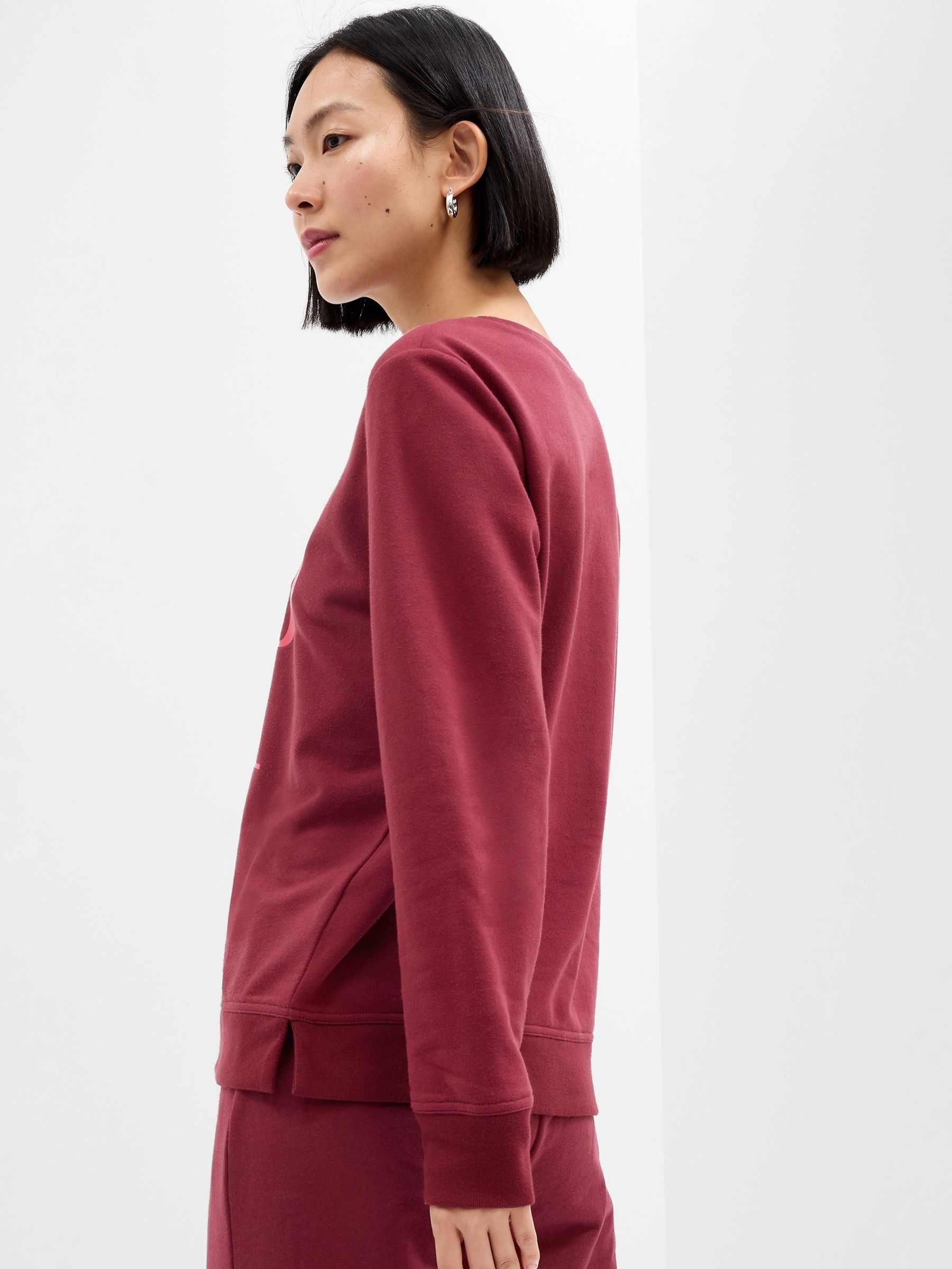 Burgundy Red Metallic Logo Long Sleeve Crewneck Sweatshirt - Image 2 of 2
