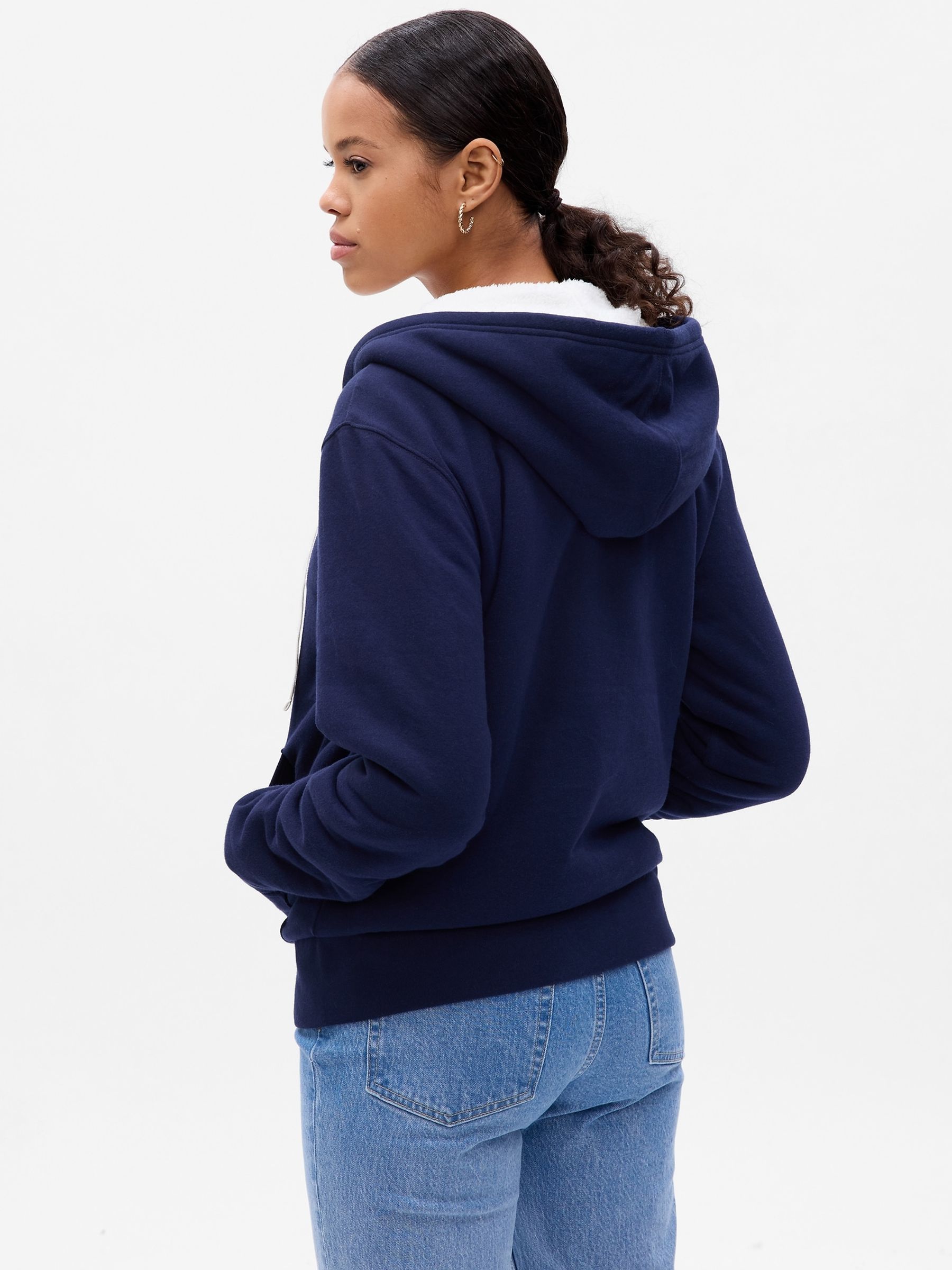 Blue Logo Sherpa-Lined Zip Long Sleeve Hoodie - Image 2 of 2