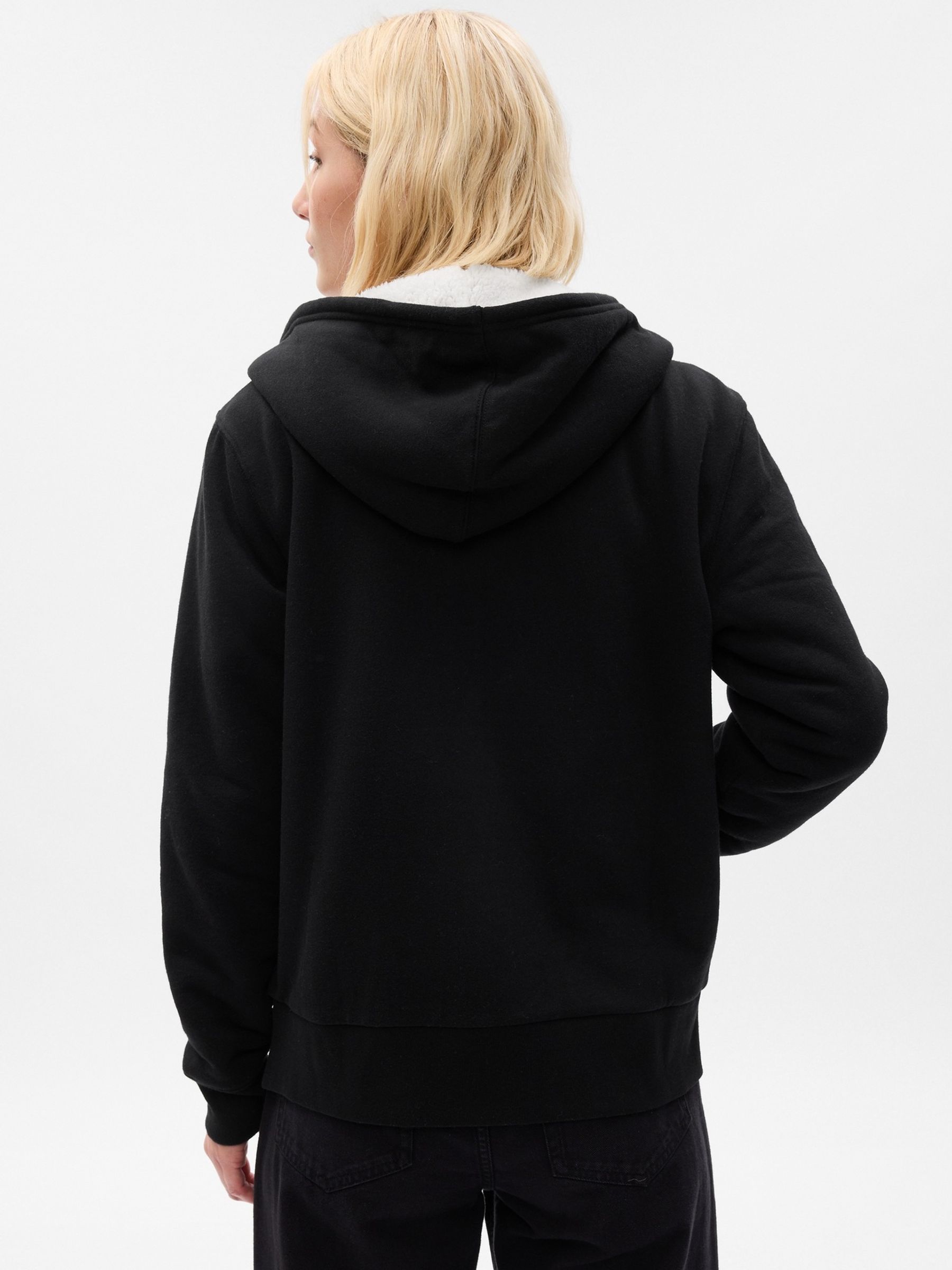 Black Logo Sherpa-Lined Zip Long Sleeve Hoodie - Image 2 of 2