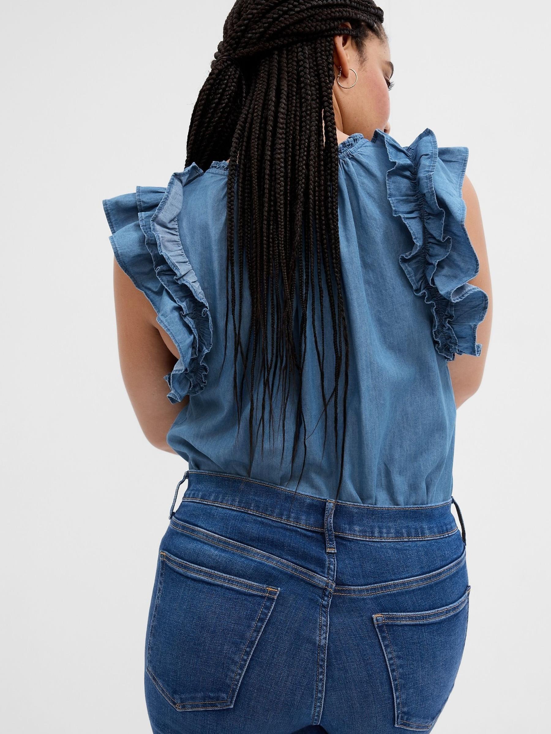 Blue Relaxed Short Sleeve Ruffle Top - Image 2 of 4
