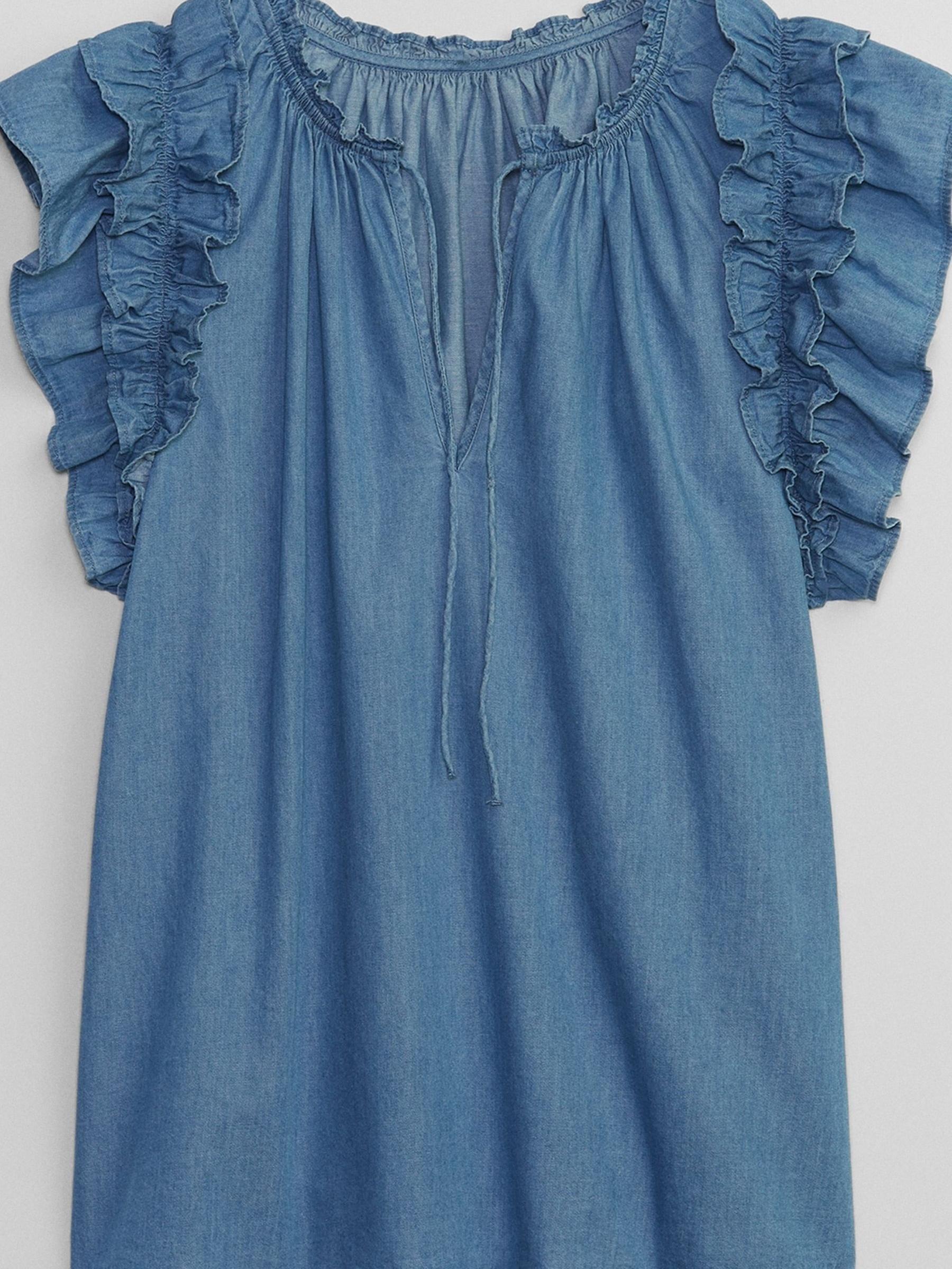 Blue Relaxed Short Sleeve Ruffle Top - Image 3 of 4