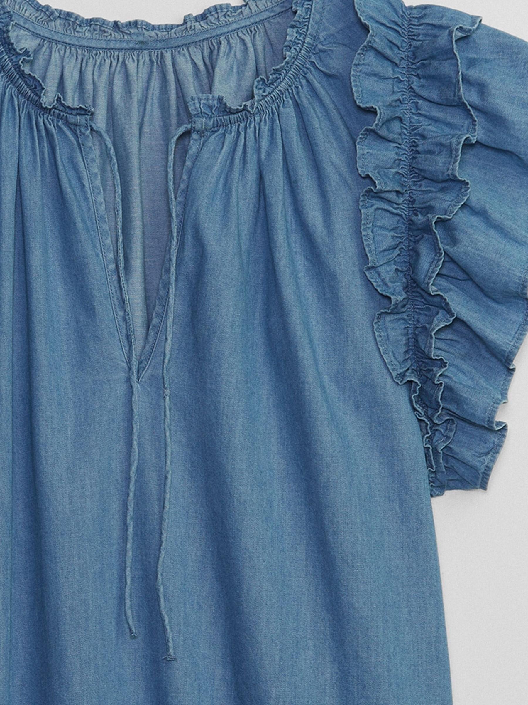 Blue Relaxed Short Sleeve Ruffle Top - Image 4 of 4