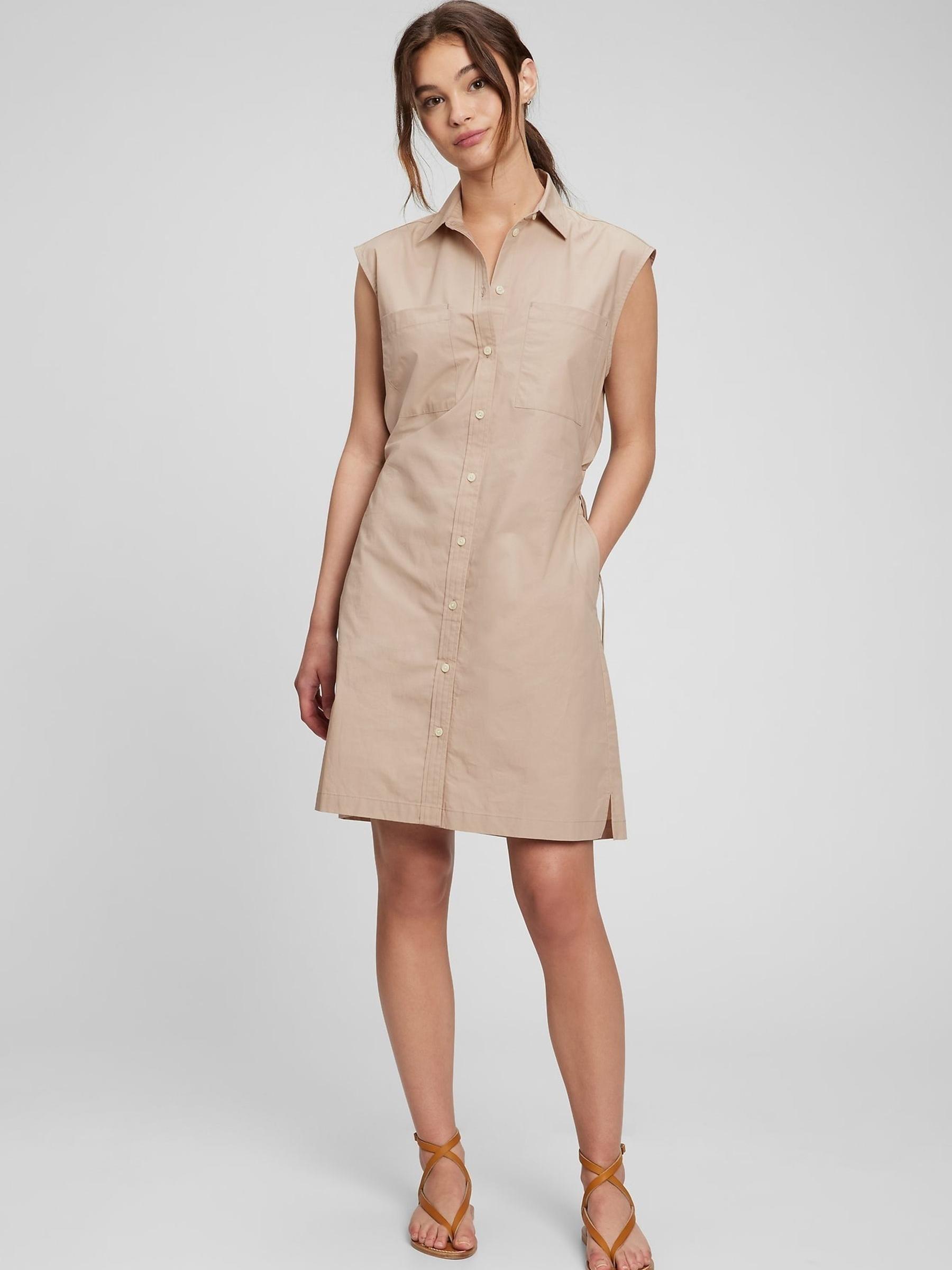 Beige Utility Sleeveless Shirtdress - Image 1 of 8
