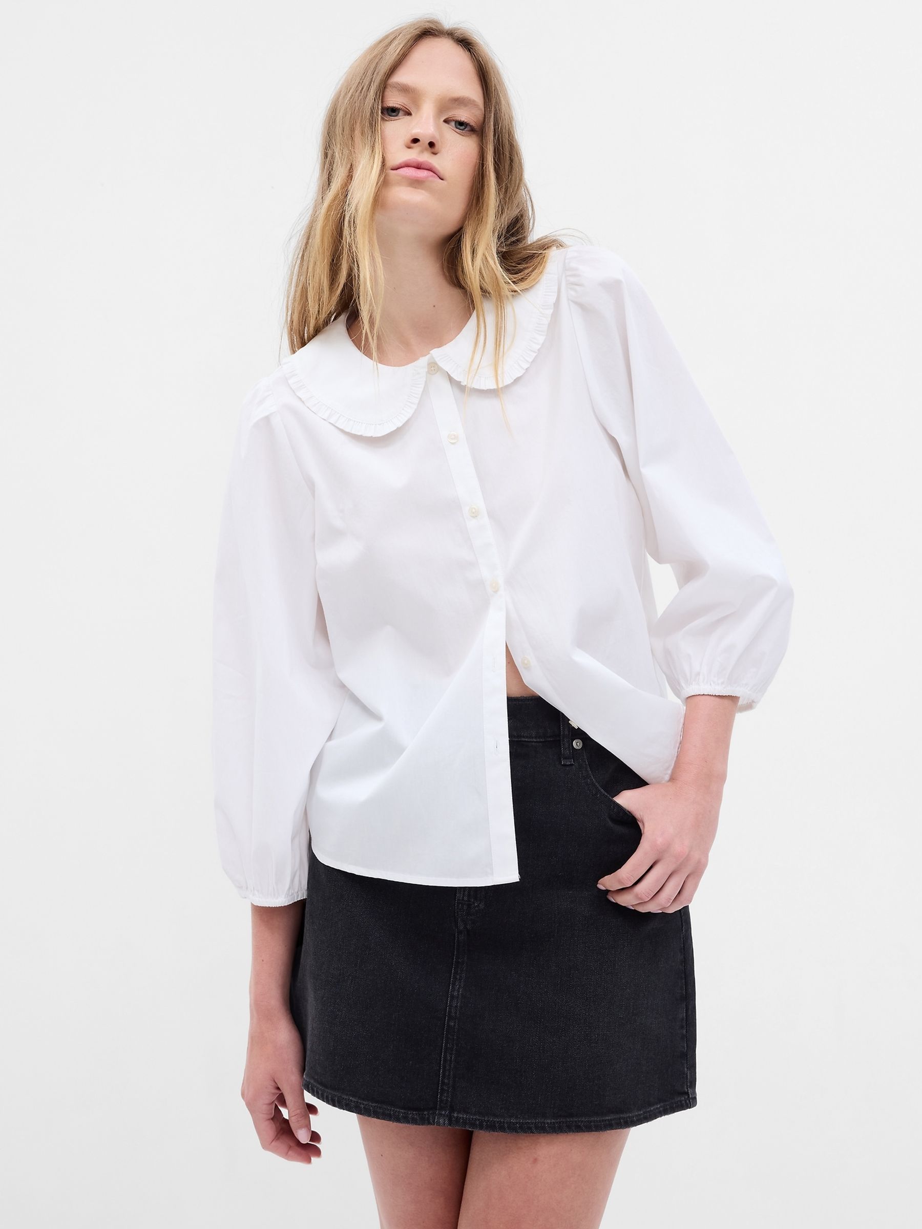 White Organic Cotton Round Collar Shirt - Image 1 of 2