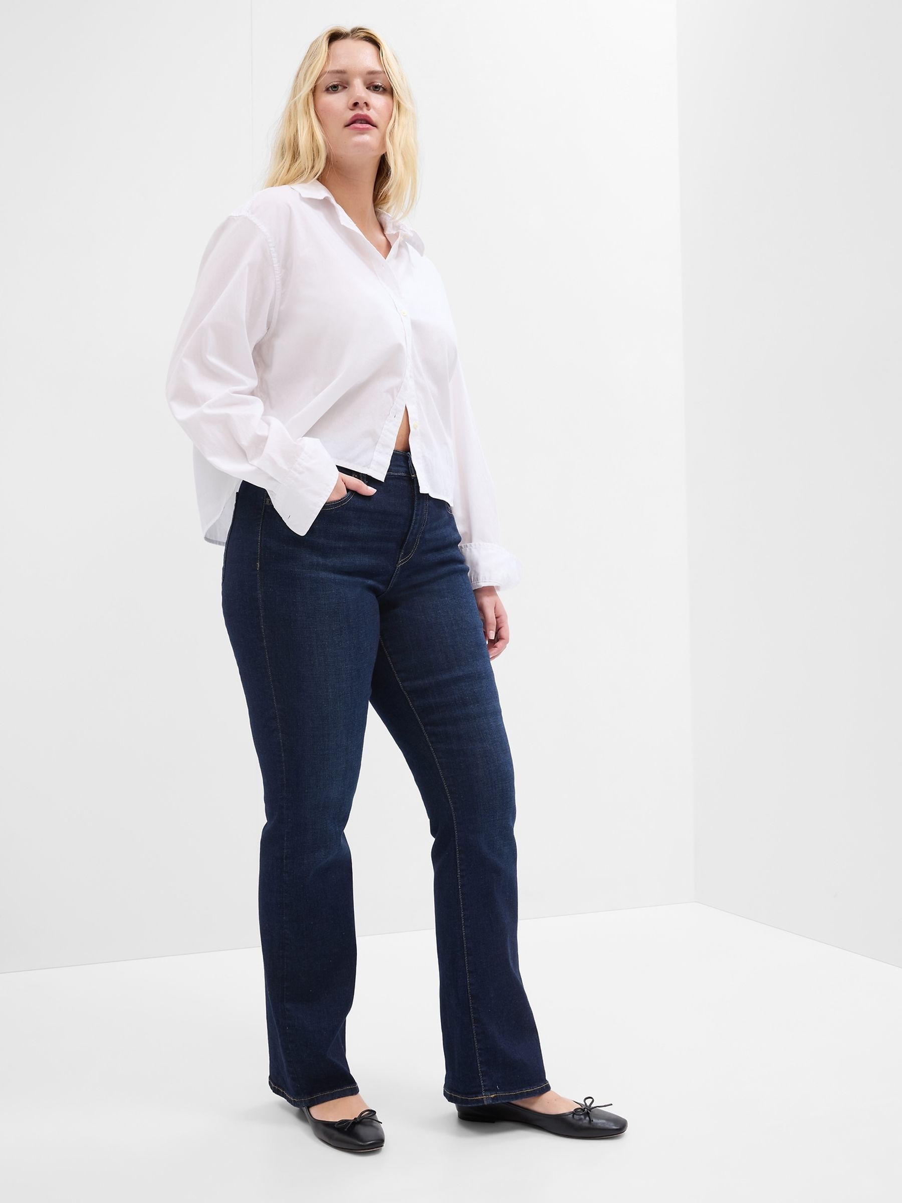 Dark Wash Blue Bootcut Stretch Mid Rise Jeans - Image 3 of 5