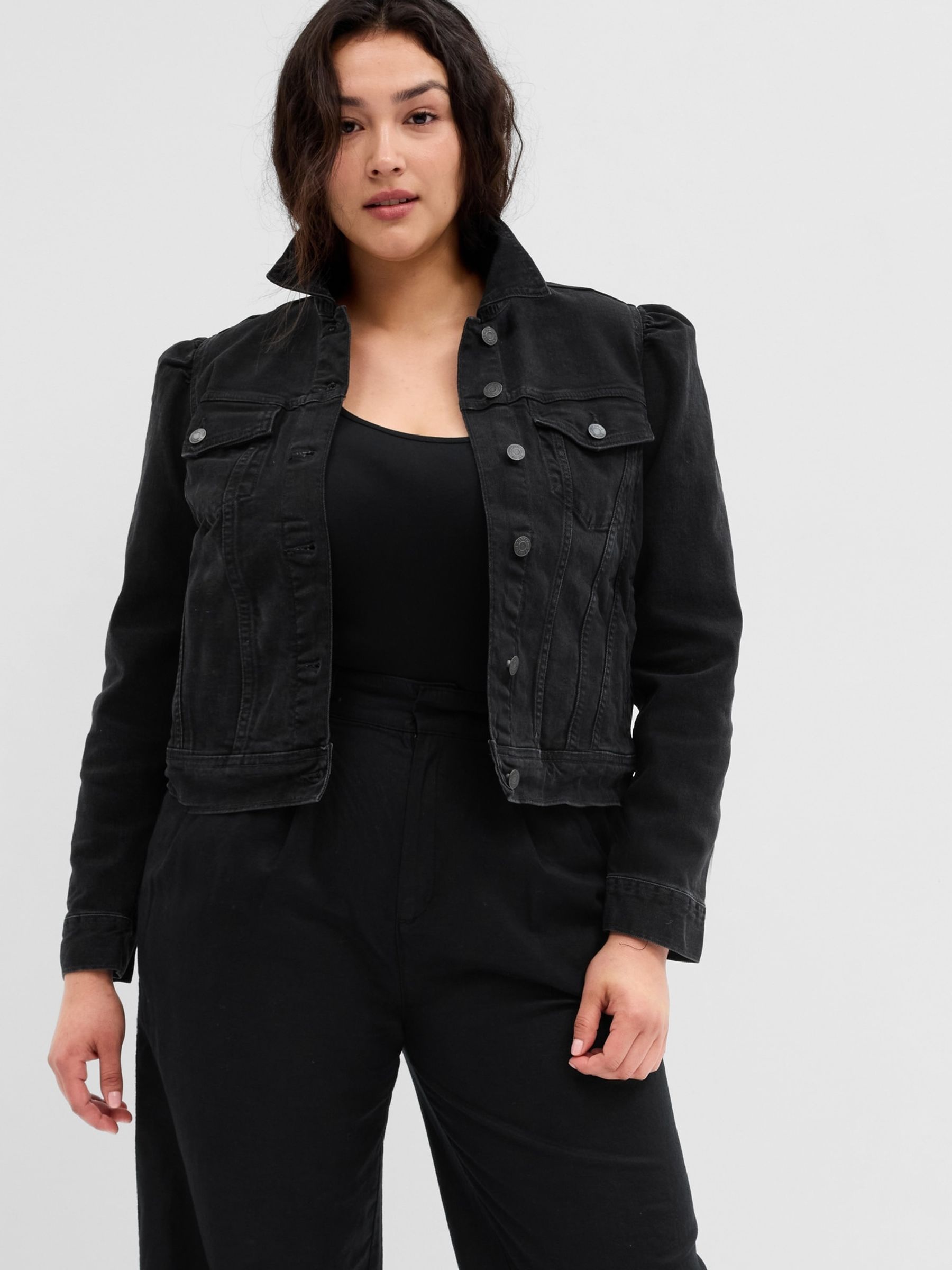 Black Puff Sleeve Denim Jacket | Gap