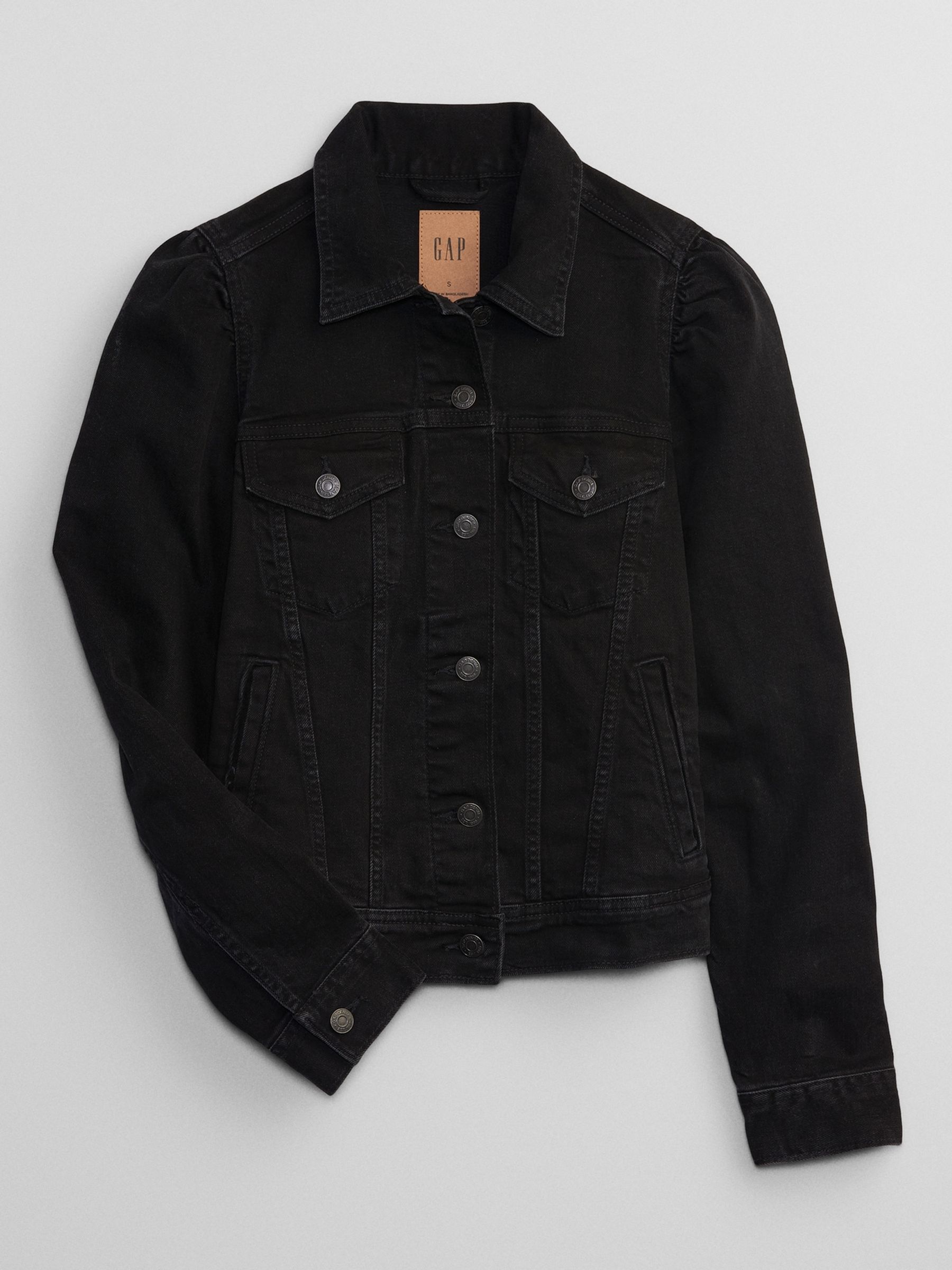 Black Puff Sleeve Denim Jacket - Image 5 of 5