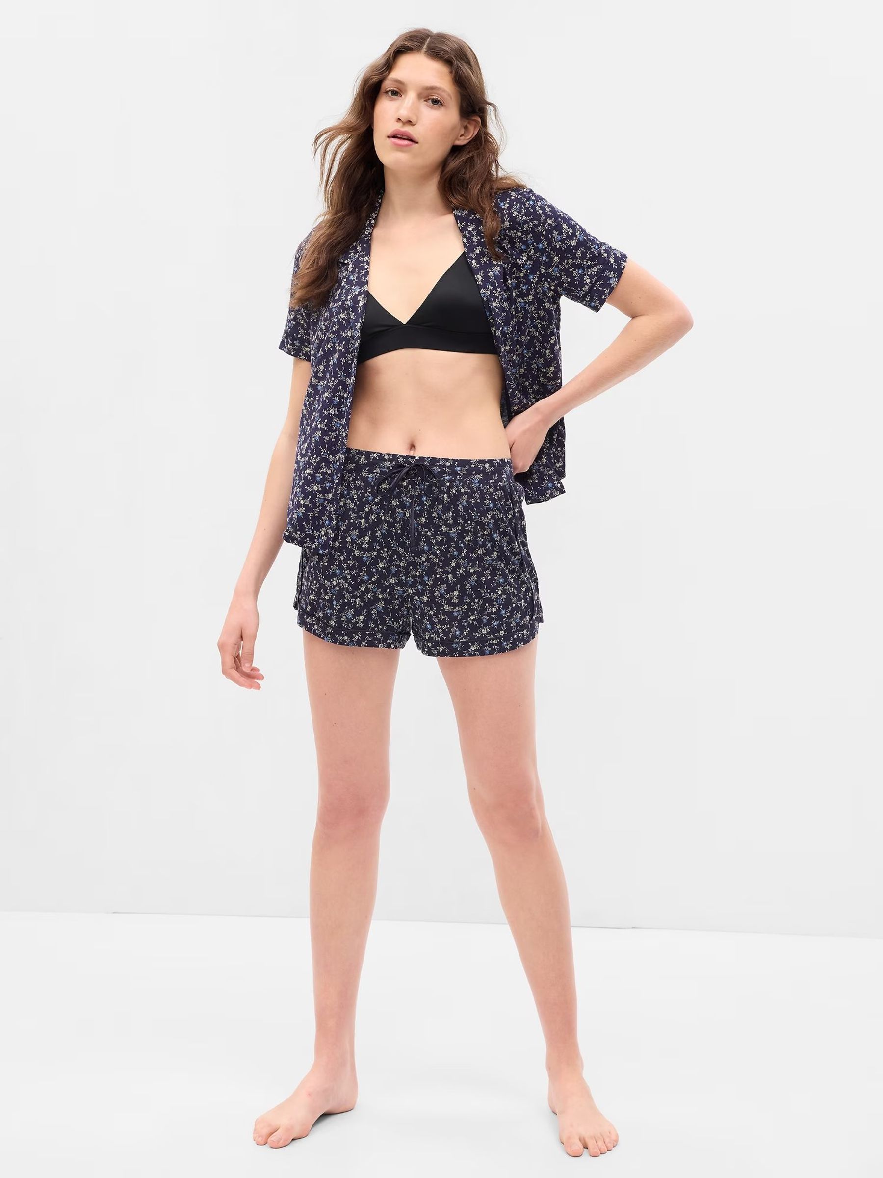Navy Floral Pyjama Shorts - Image 1 of 2