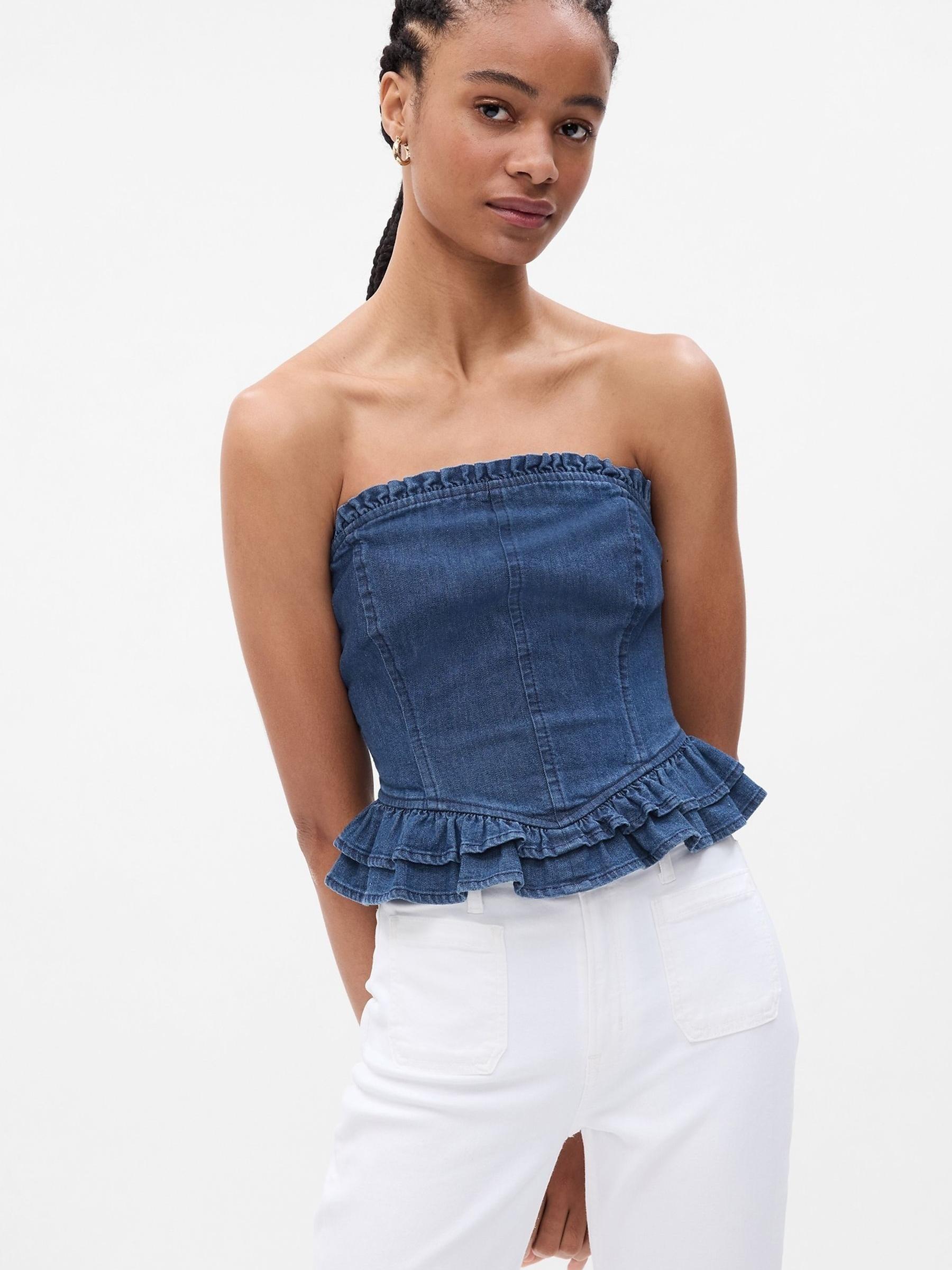 Blue LoveShackFancy Denim Corset Top - Image 1 of 5