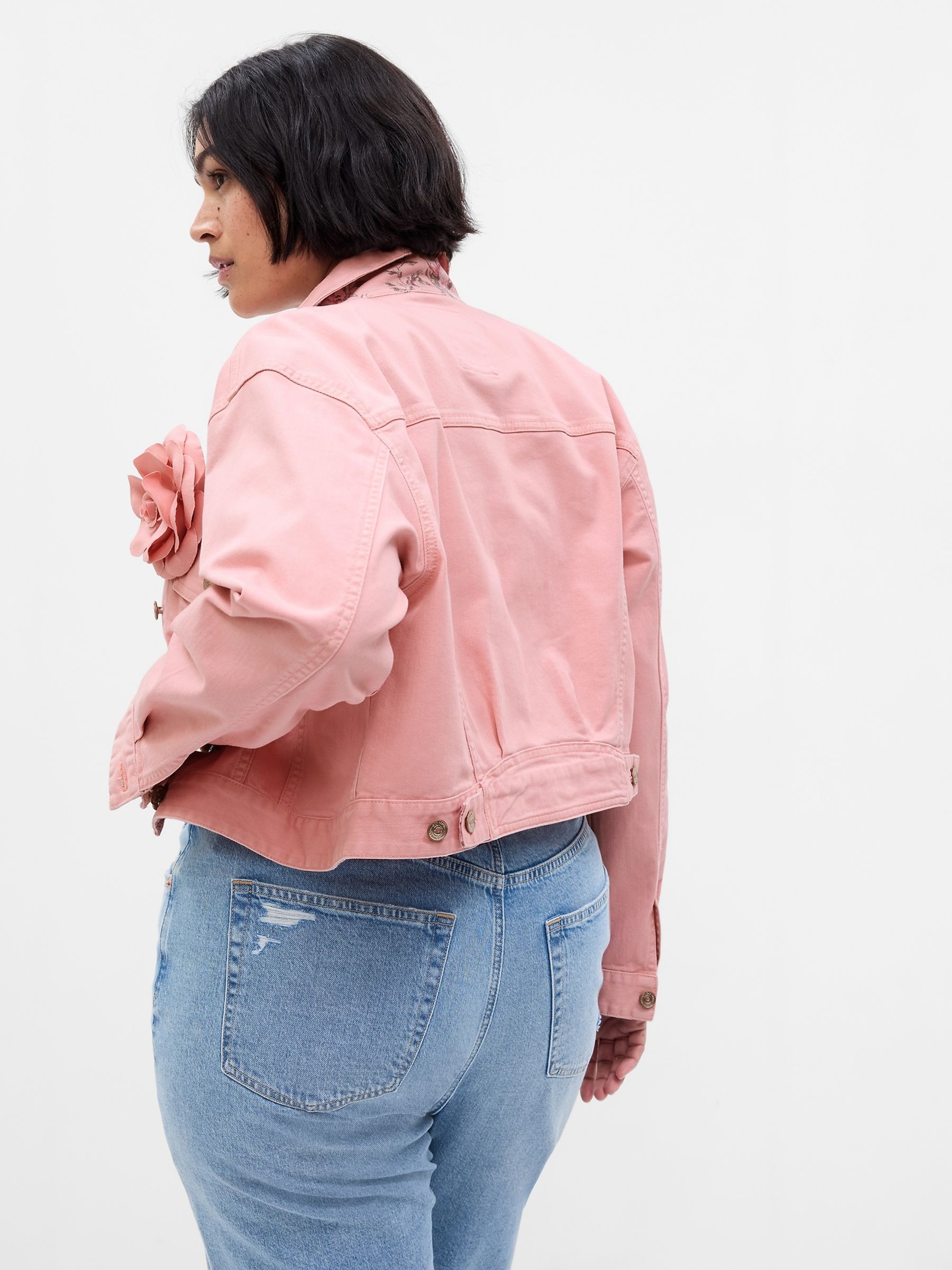 Pink LoveShackFancy Rosette Icon Denim Jacket - Image 2 of 5