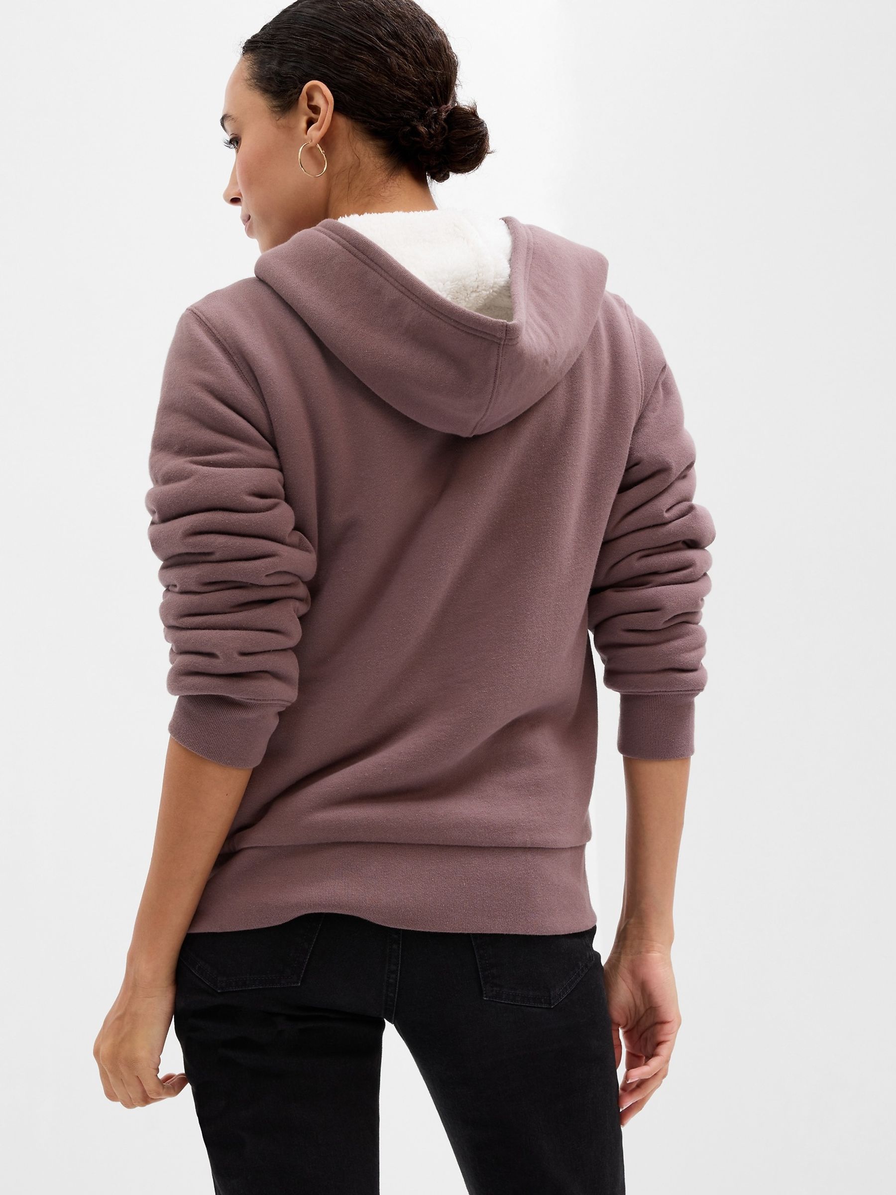 Brown Logo Sherpa-Lined Zip Up Hoodie - Image 2 of 3