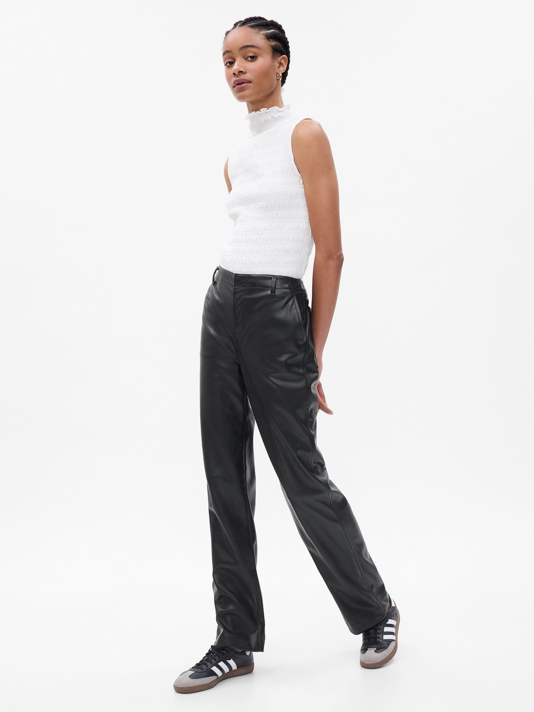 Black Mid Rise Faux-Leather Loose Trousers - Image 3 of 5