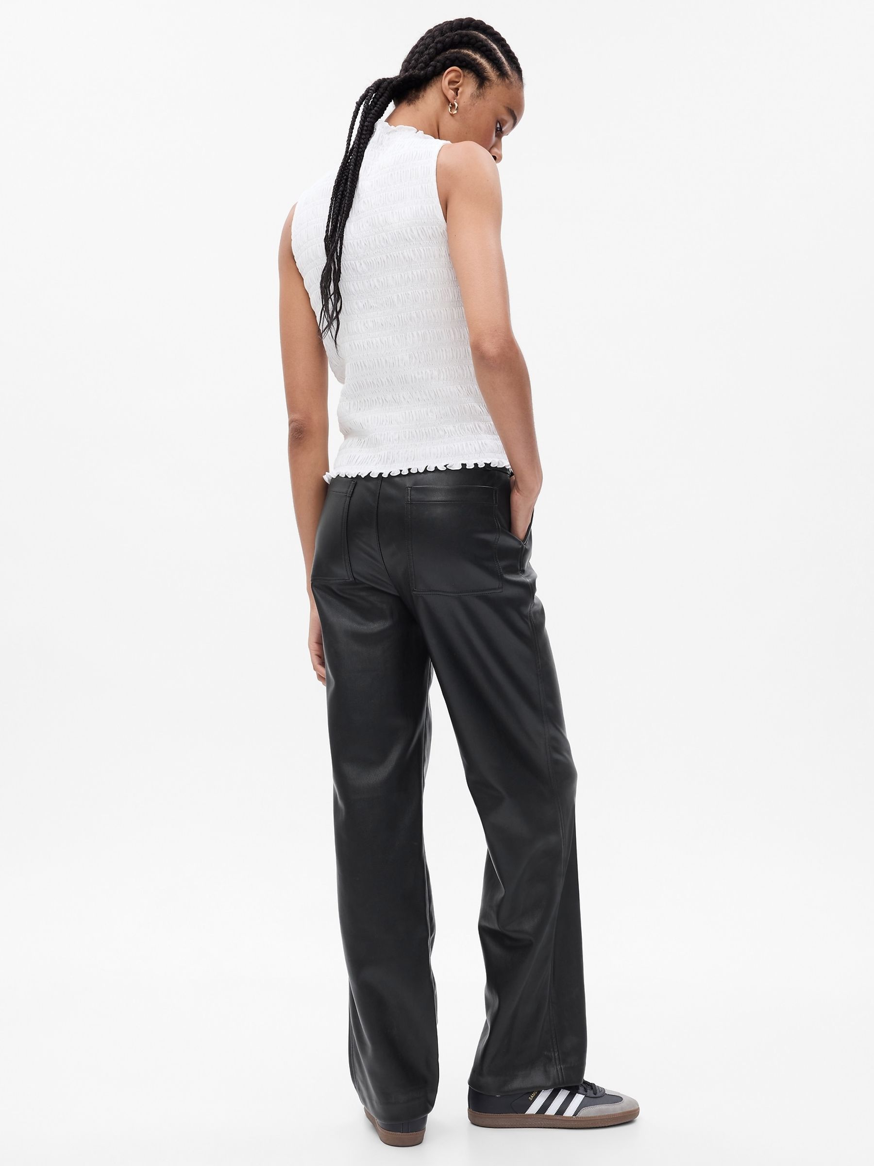 Black Mid Rise Faux-Leather Loose Trousers - Image 4 of 5