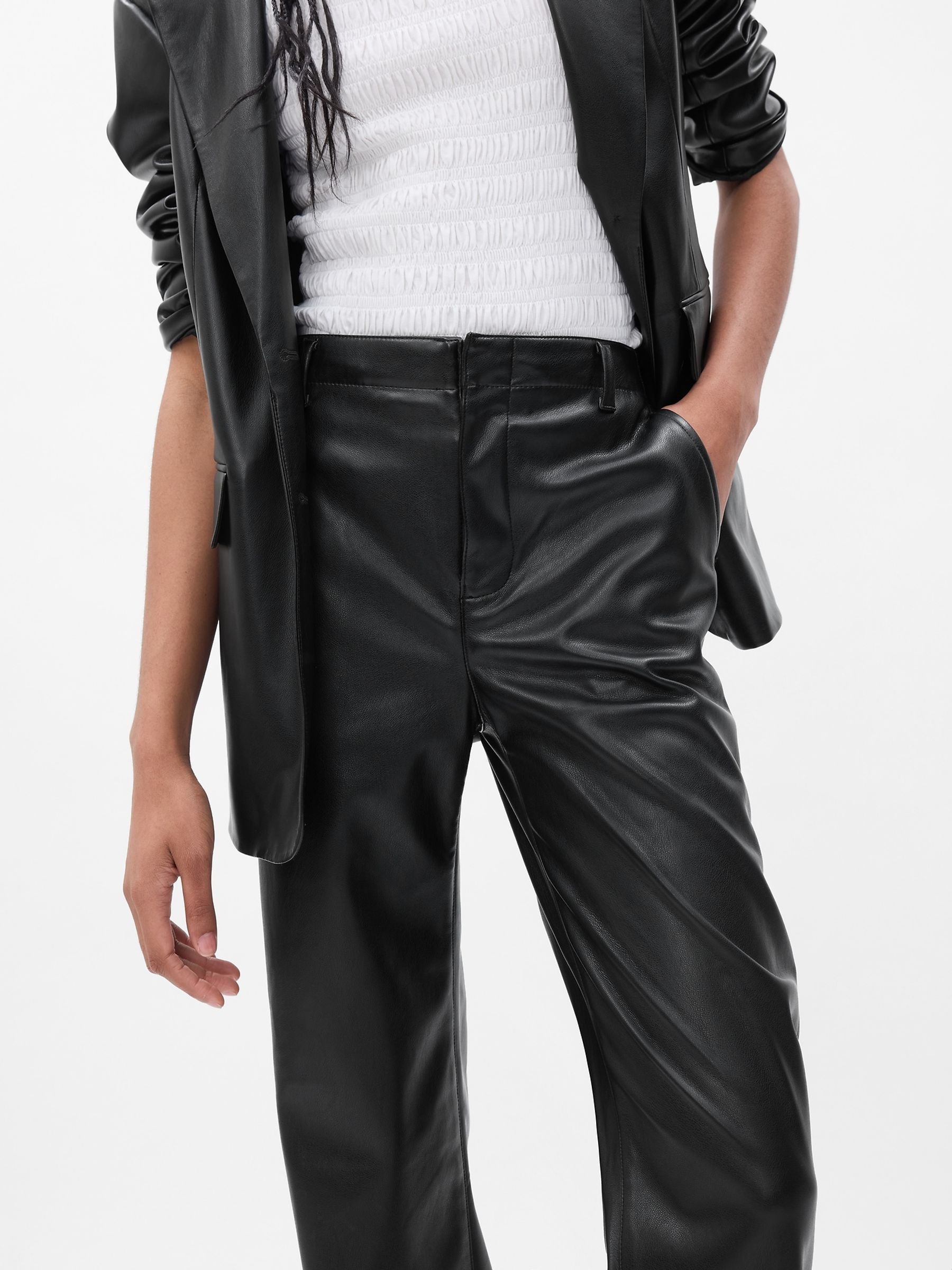Black Mid Rise Faux-Leather Loose Trousers - Image 5 of 5