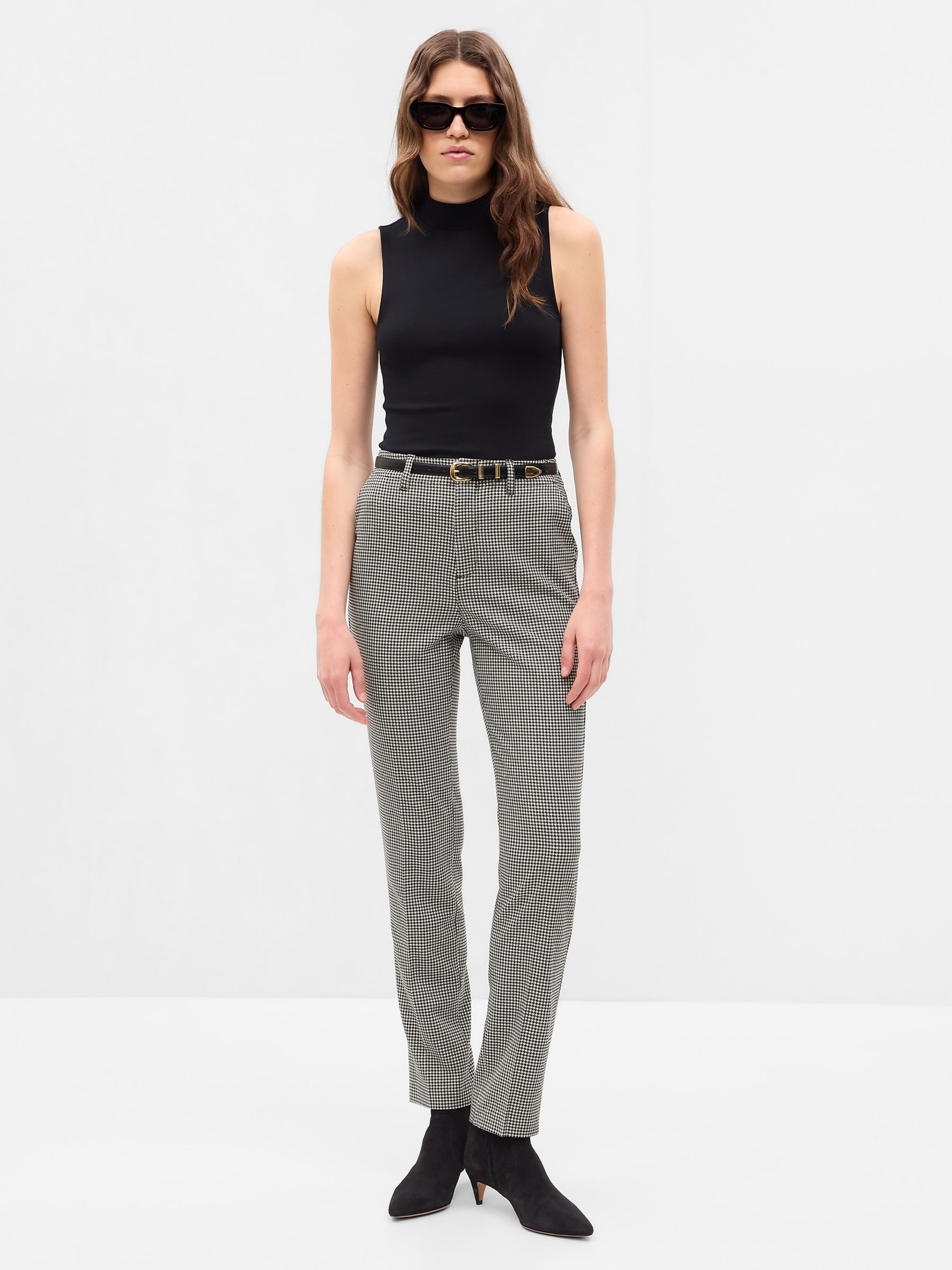 Grey Mid Rise Slim Printed Trousers - Image 1 of 1