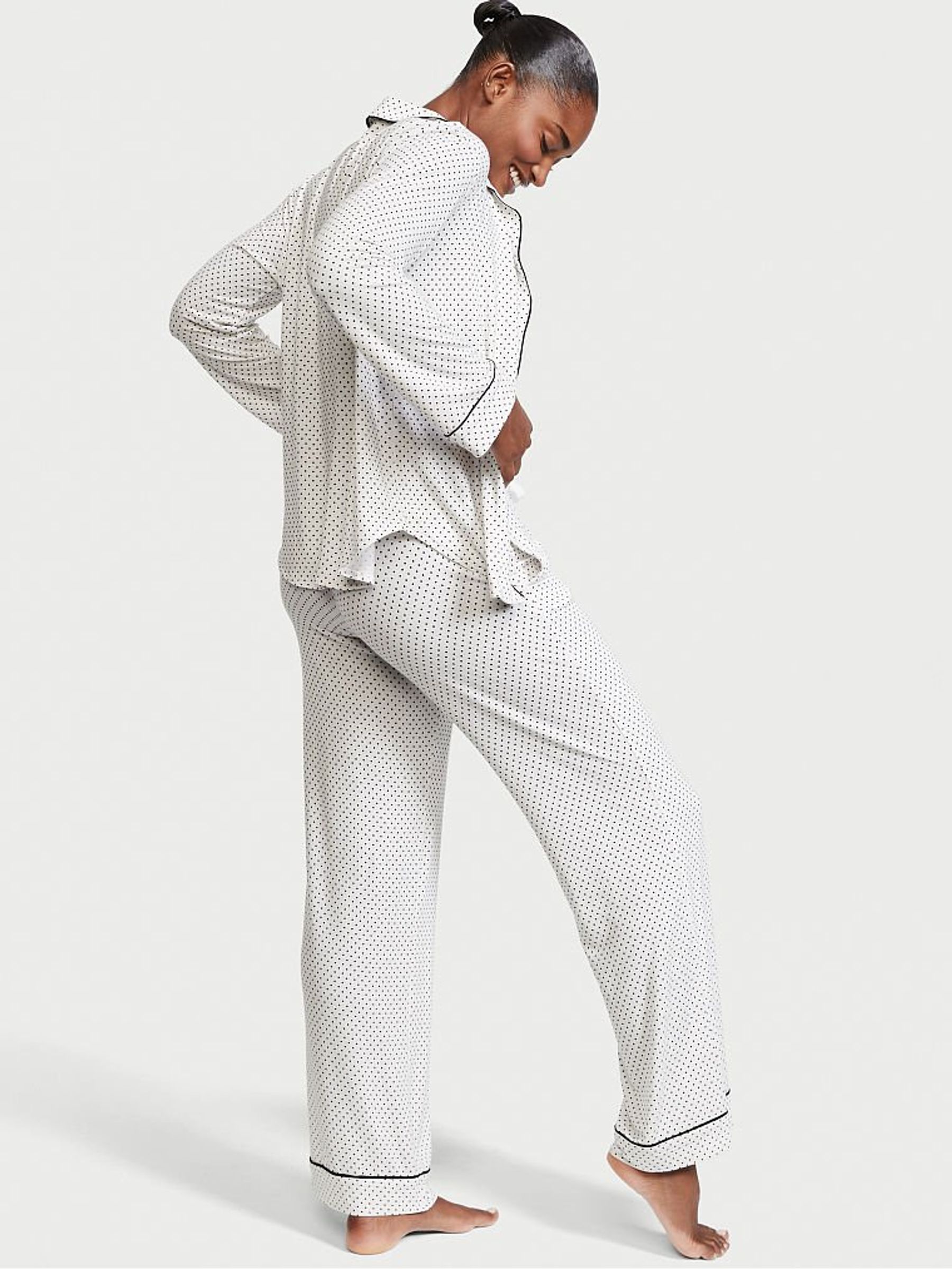 White Mini Pin Dots Modal Long Pyjamas - Image 2 of 3