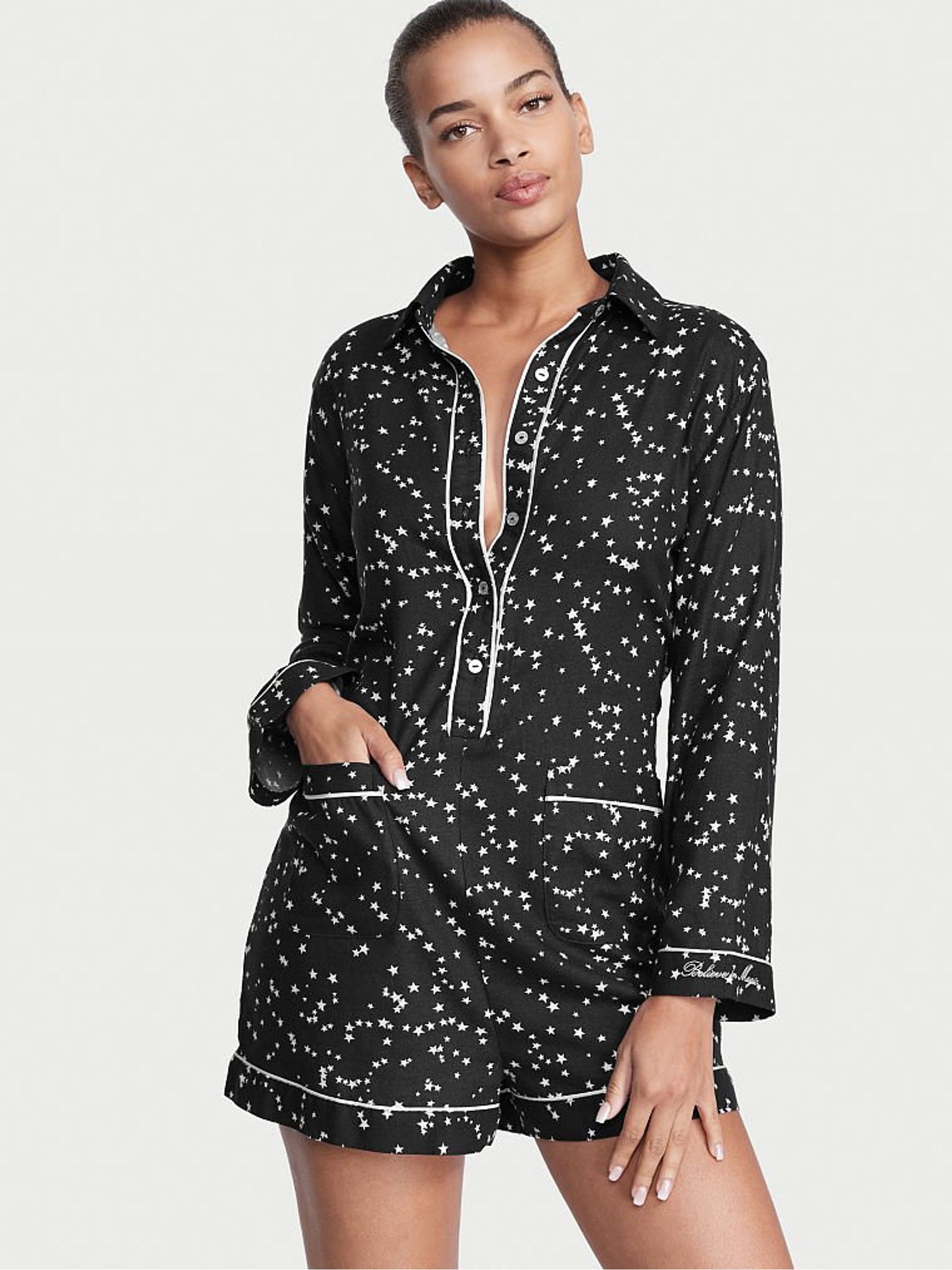 Black Stars Flannel Playsuit - Image 1 of 3