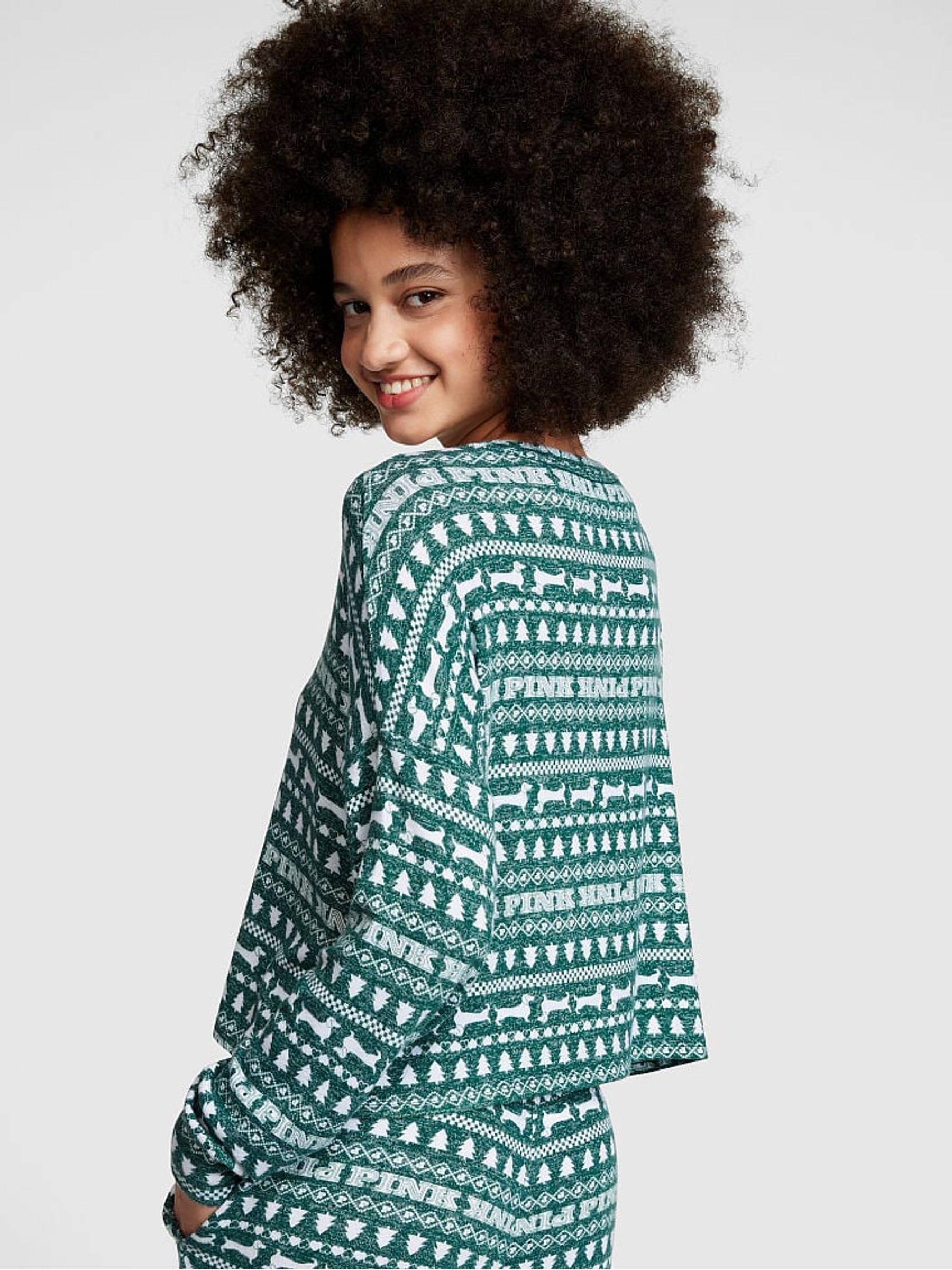 Garnet Green Christmas Print Cosy Long Sleeve Sleep Shirt - Image 2 of 4