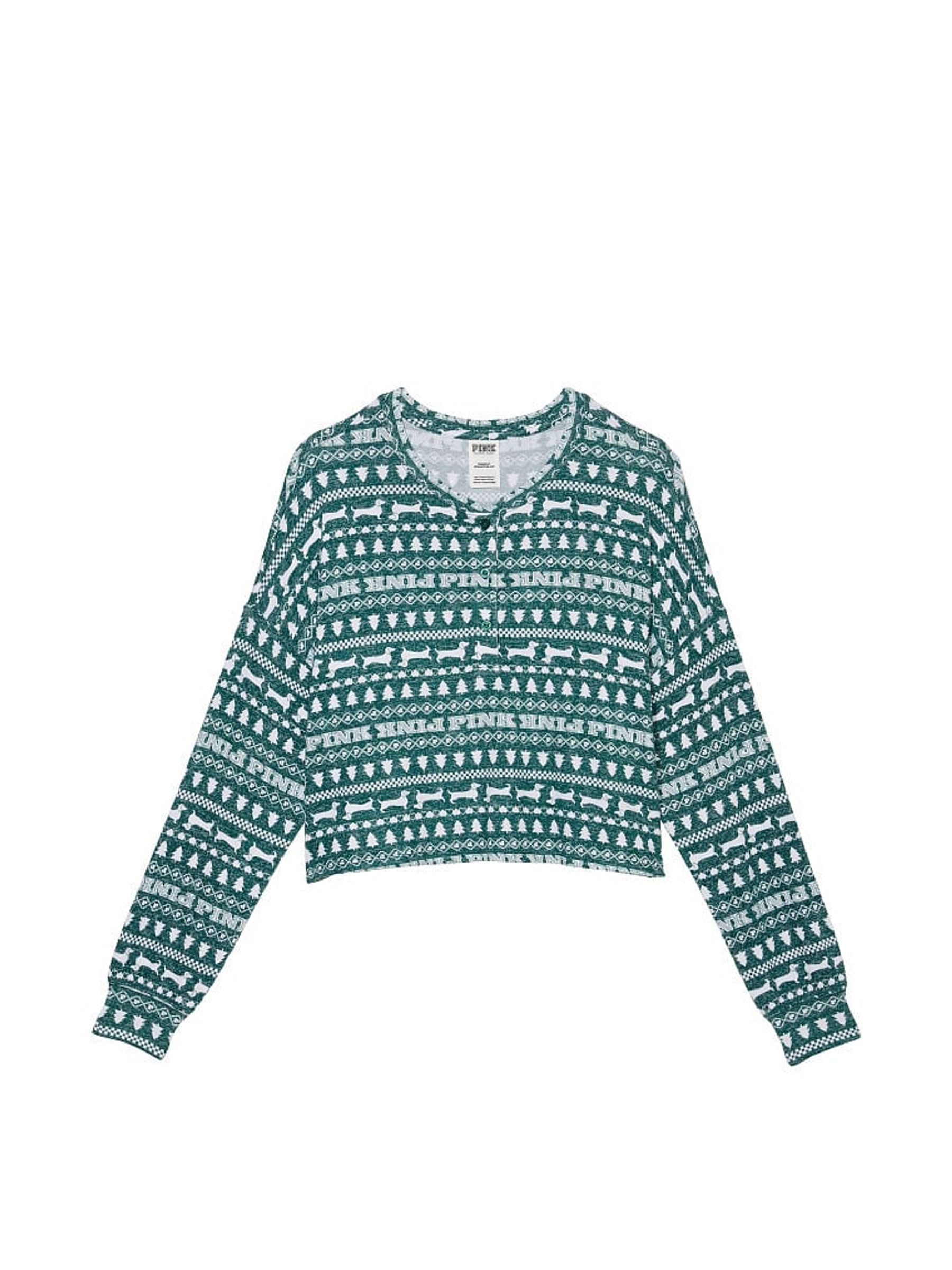 Garnet Green Christmas Print Cosy Long Sleeve Sleep Shirt - Image 3 of 4