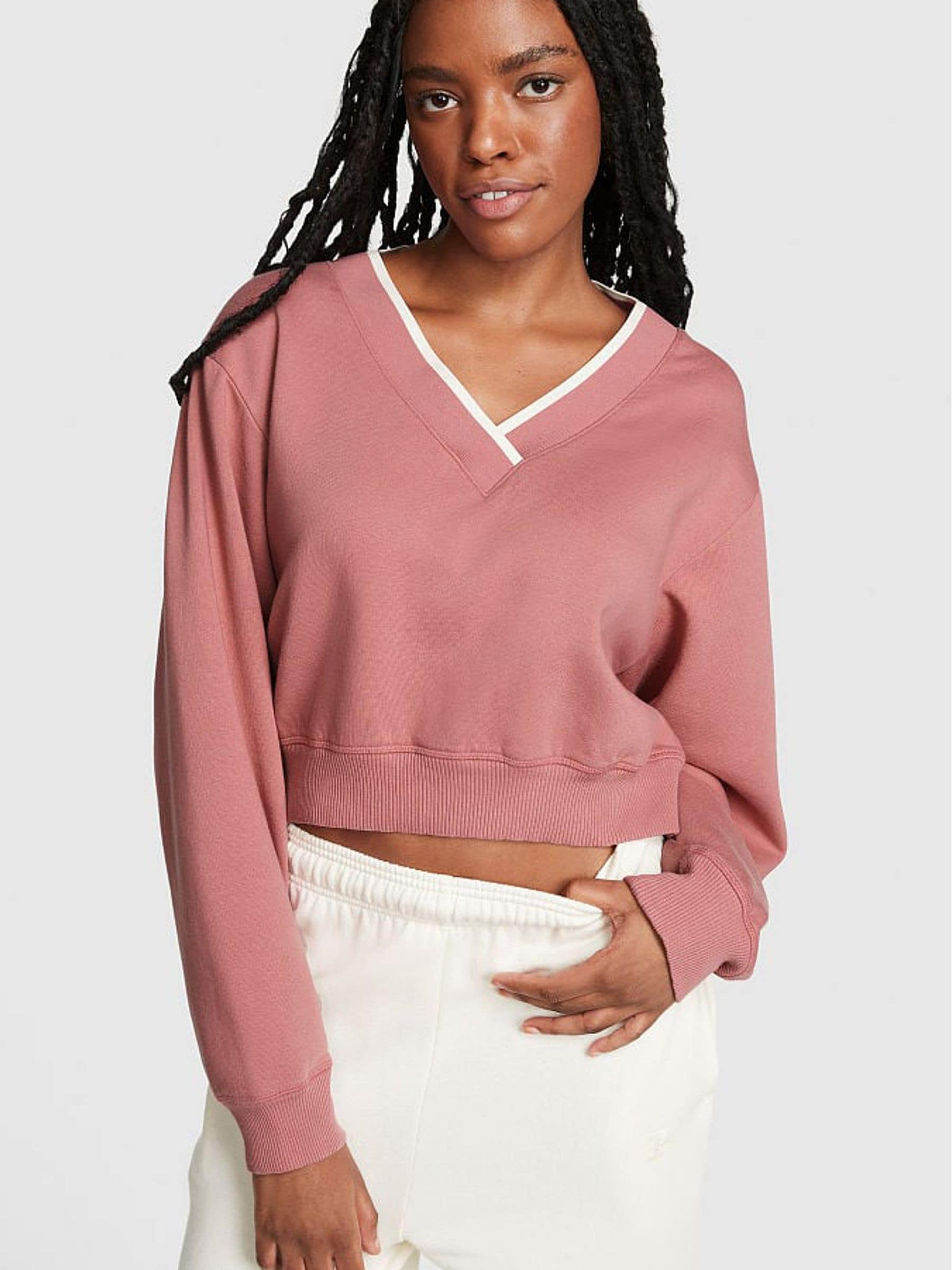 Soft Begonia Pink Elevated Fleece V-Neck Sweat Top - Image 1 of 4