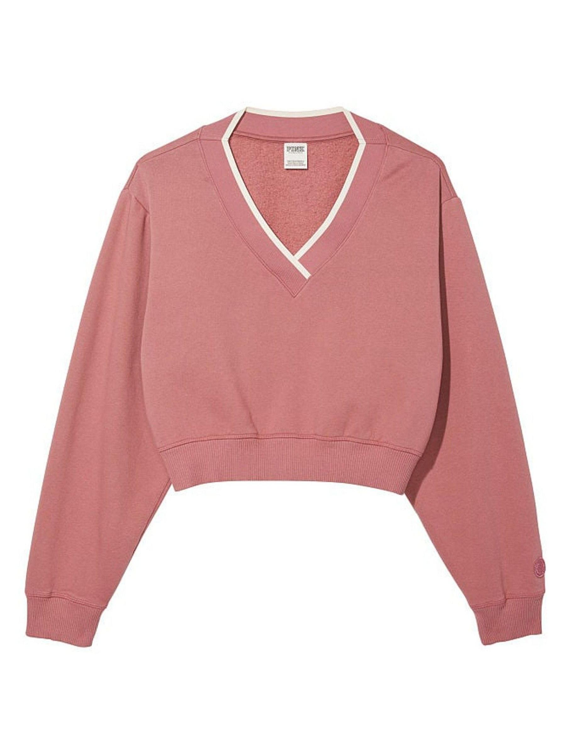 Soft Begonia Pink Elevated Fleece V-Neck Sweat Top - Image 4 of 4