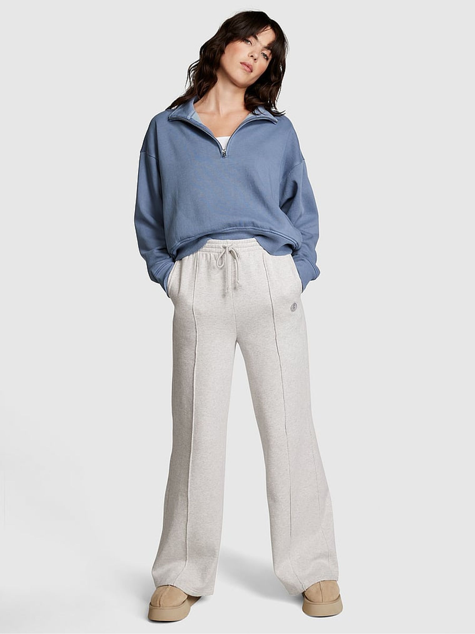 Heather Grey Fleece Wide Leg Jogger - Image 1 of 3
