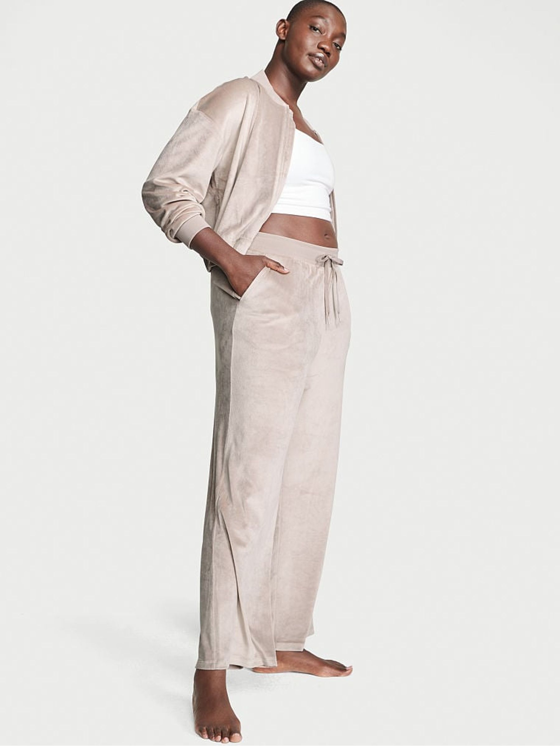 Candlelight Rose Pink Velour Wide Leg Joggers - Image 1 of 3