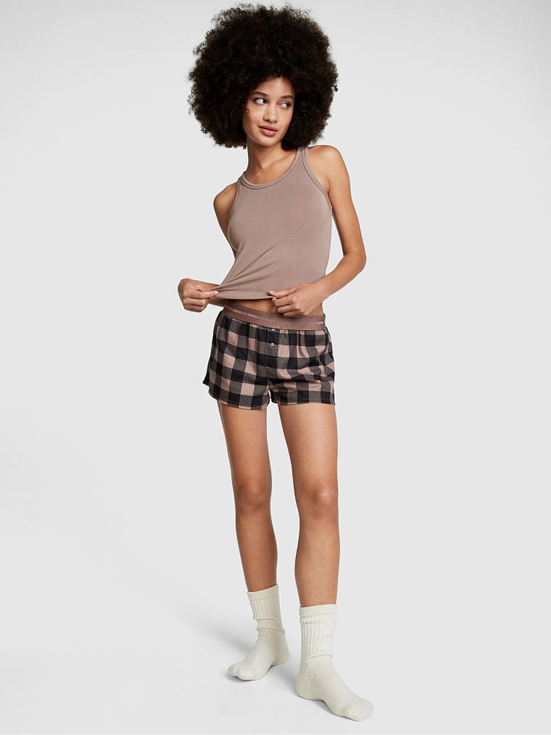 Iced Coffee Brown Modal Cropped Sleep Tank Top - Image 3 of 4