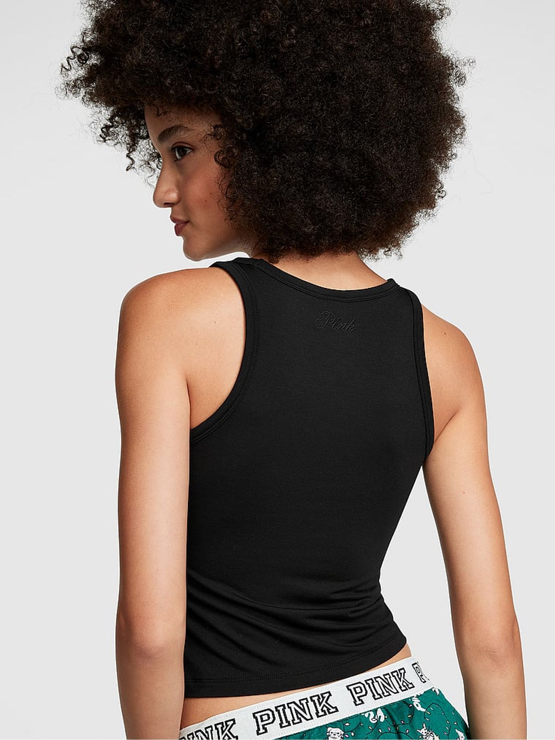 Pure Black Modal Cropped Sleep Tank Top - Image 2 of 4