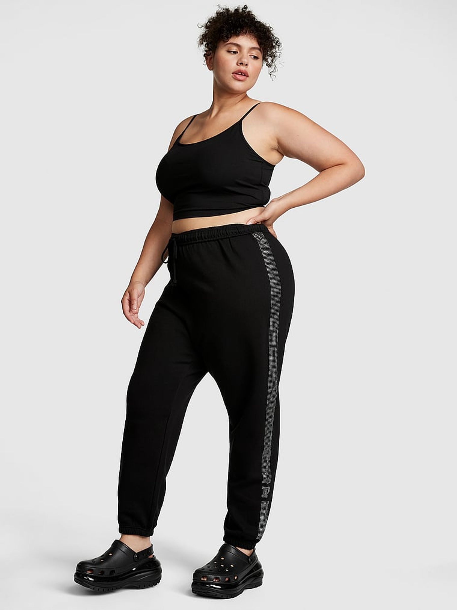 Pure Black Shine Cuffed Jogger | Victoria