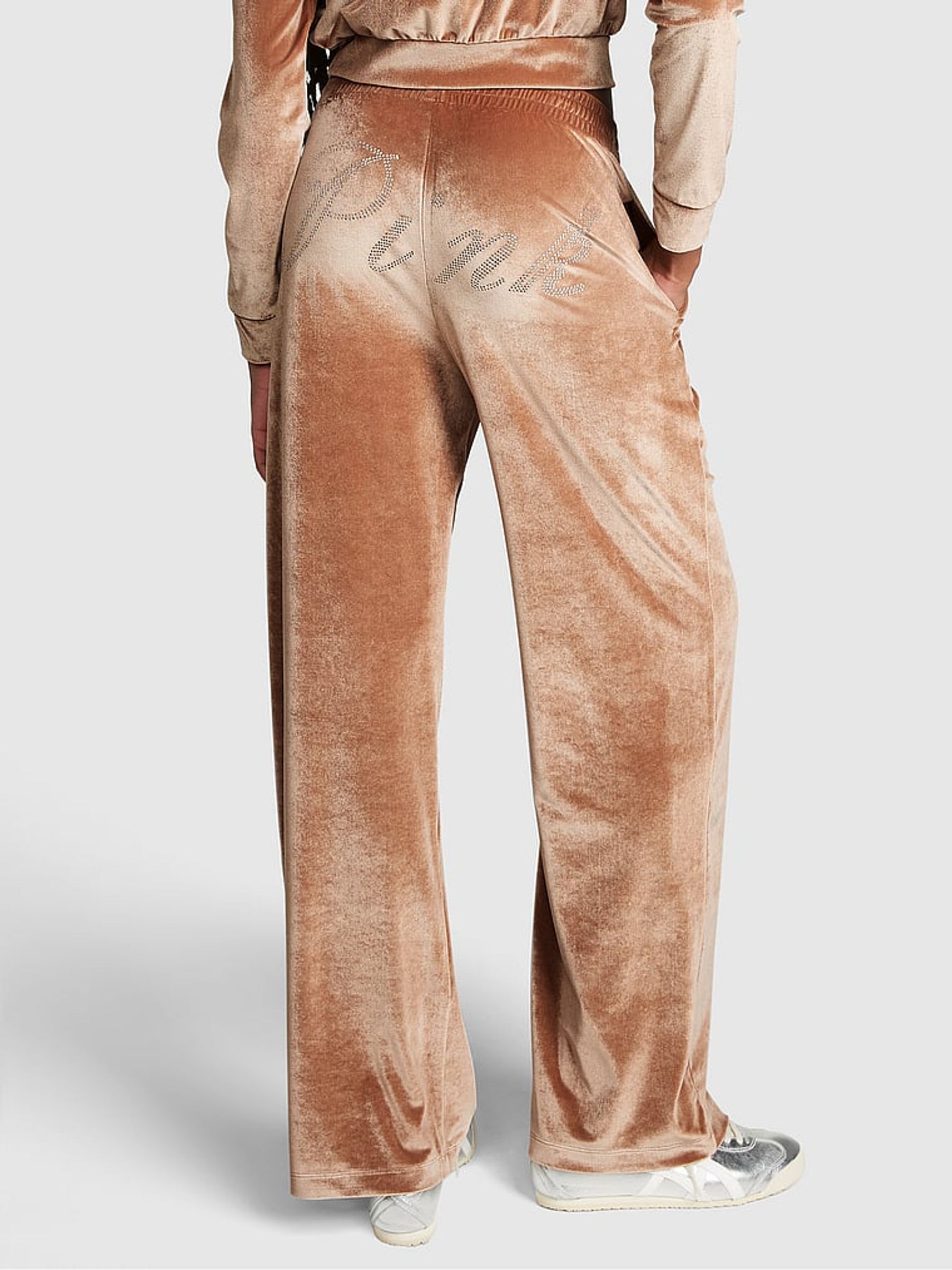 Caramel Kiss Brown Velour Wide Leg Logo Jogger - Image 2 of 3