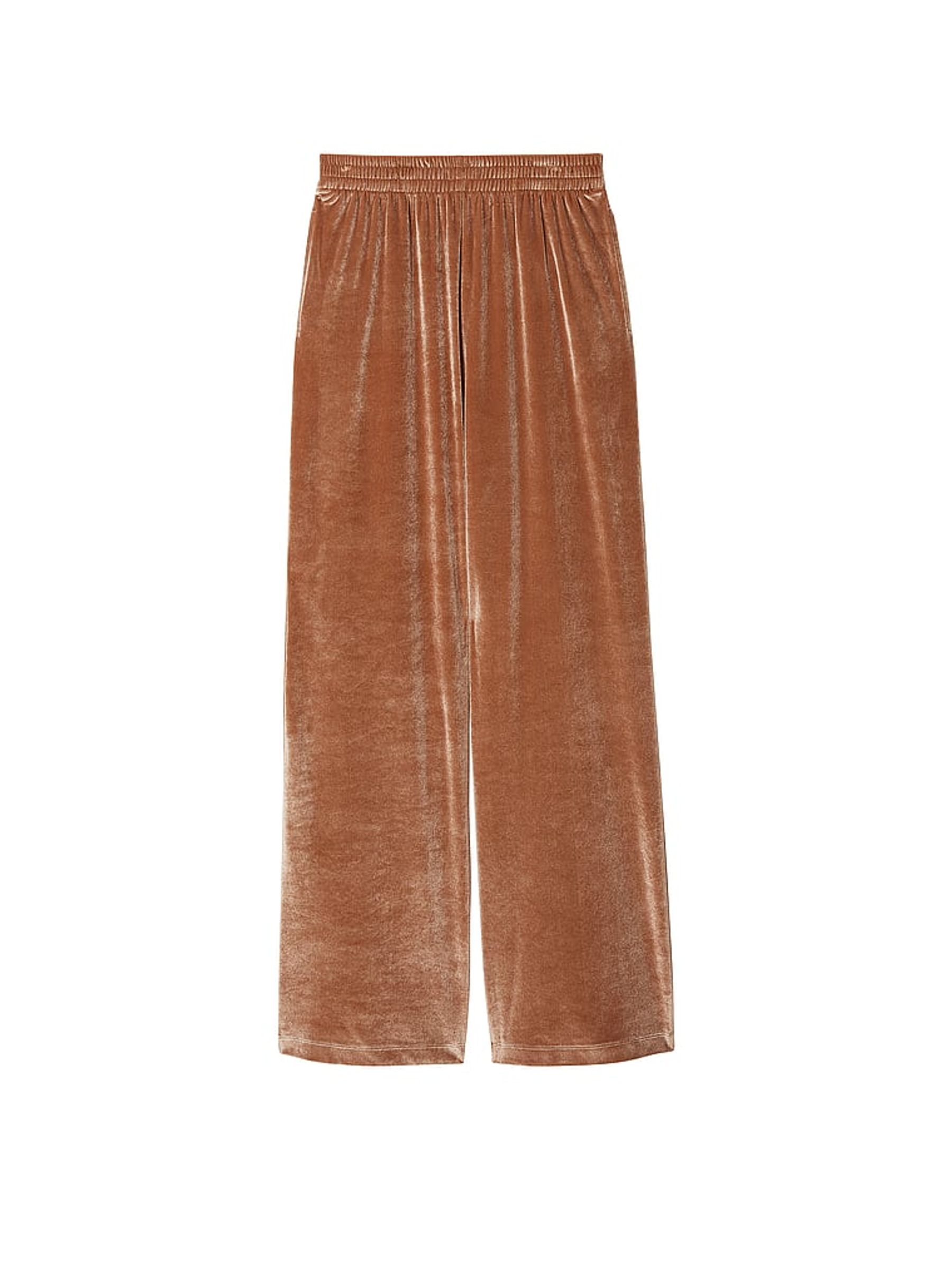 Caramel Kiss Brown Velour Wide Leg Logo Jogger - Image 3 of 3