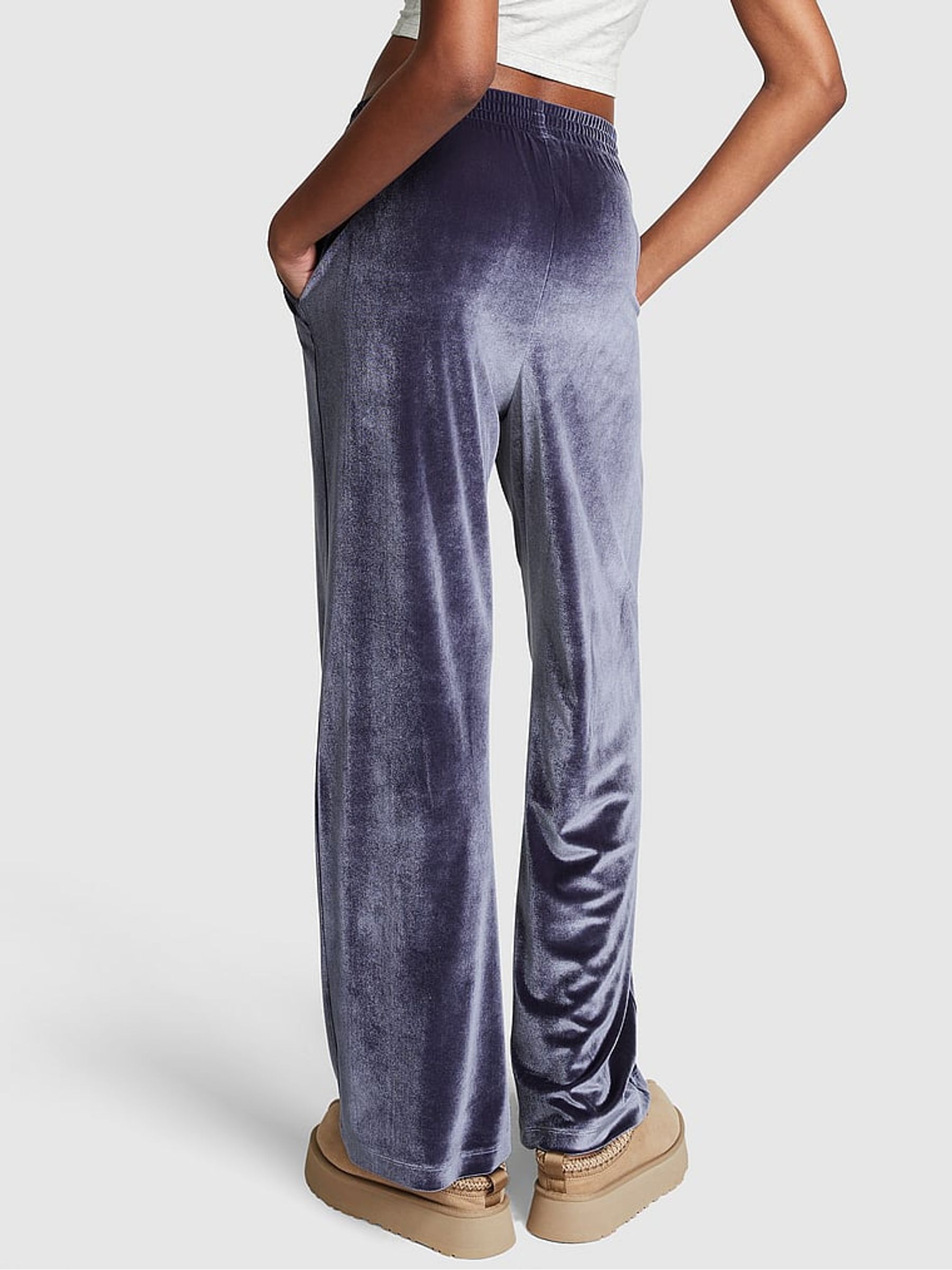 Midnight Navy Blue Velour Wide Leg Logo Jogger - Image 2 of 4