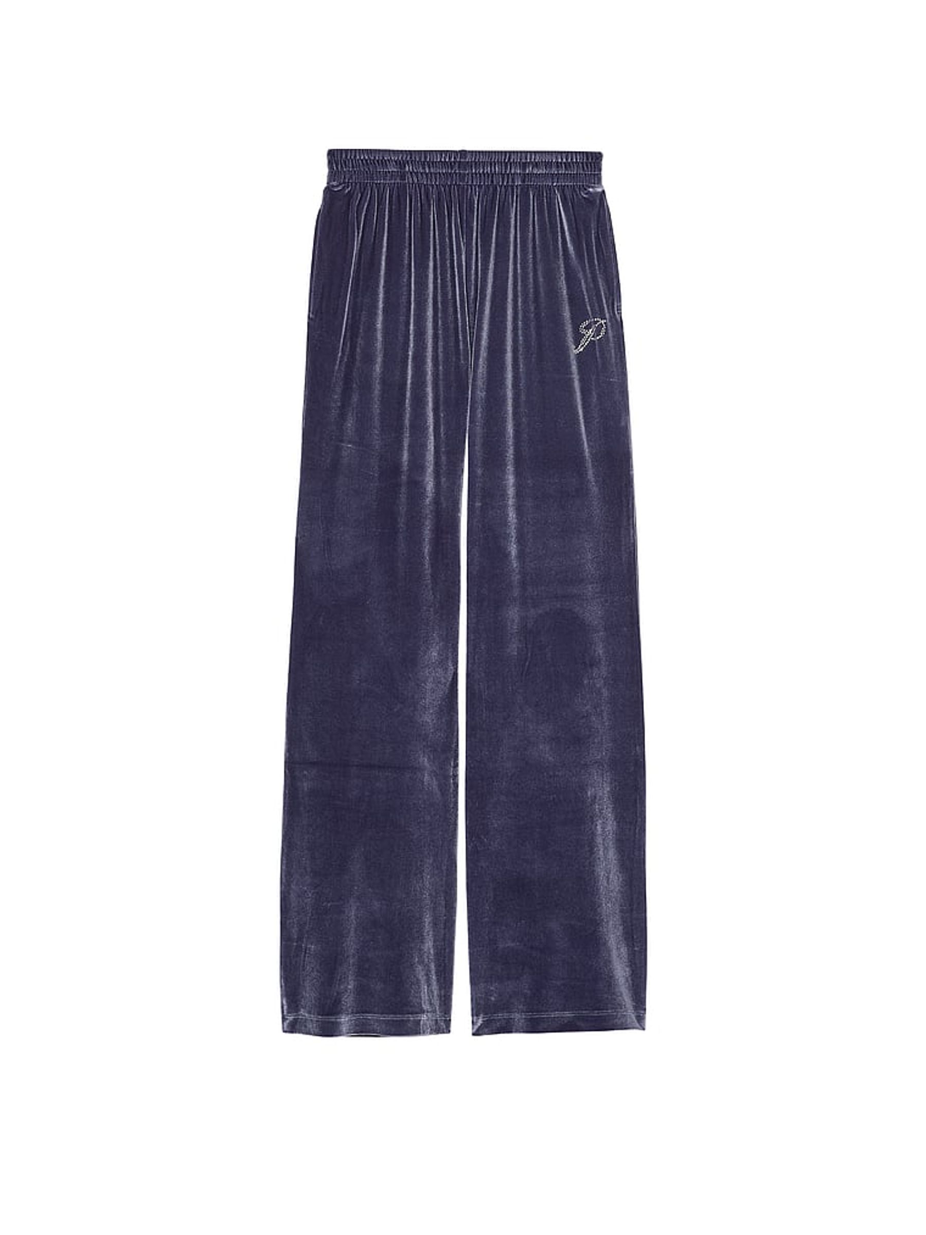 Midnight Navy Blue Velour Wide Leg Logo Jogger - Image 3 of 4