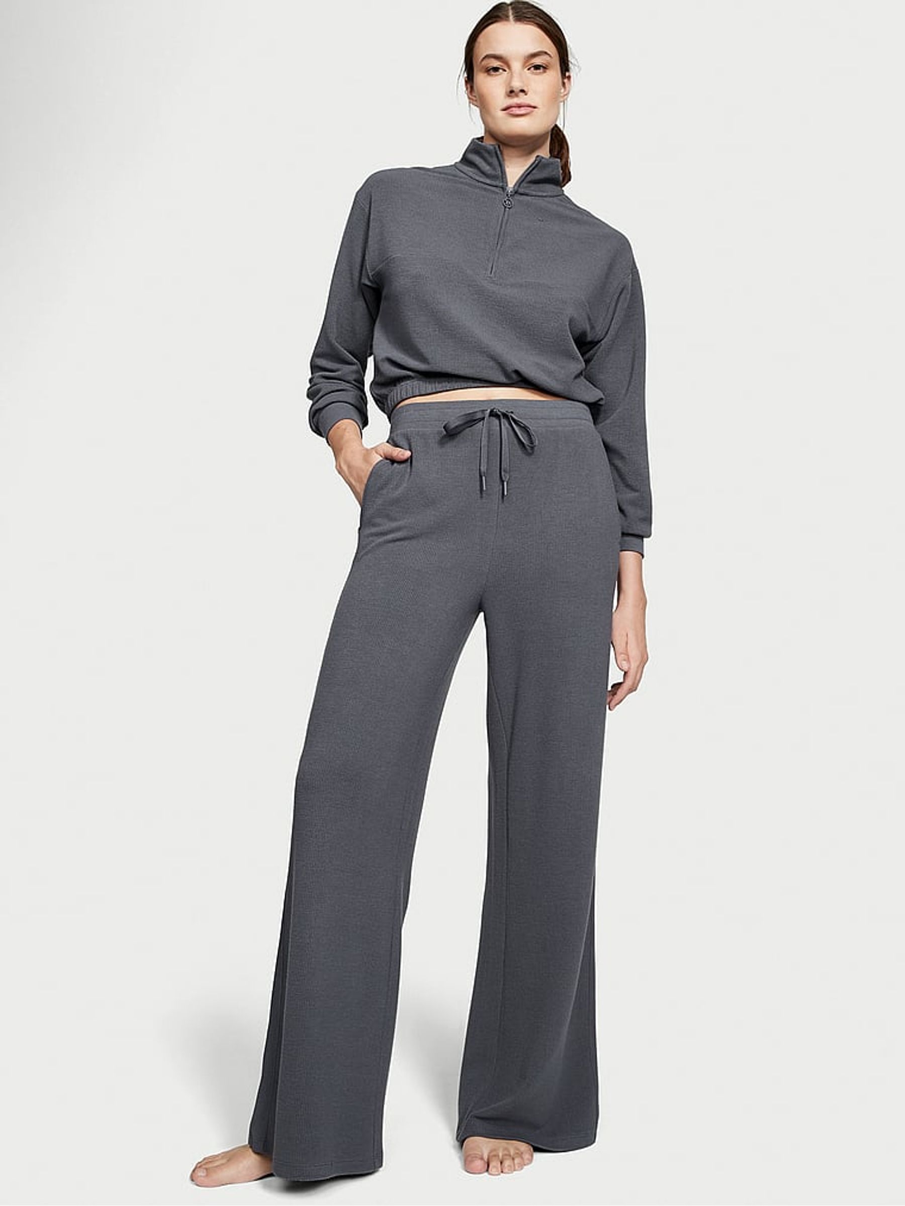 Grey Double Knit Waffle Wide Leg Jogger - Image 1 of 3